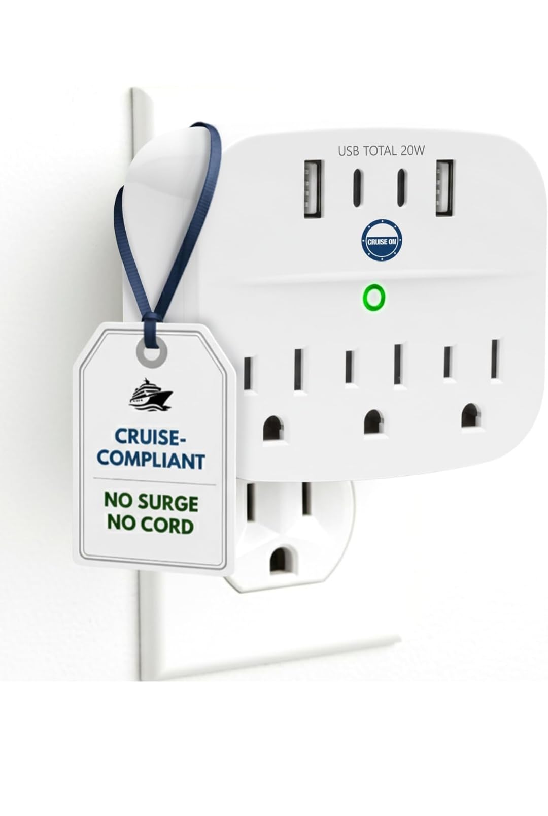 Cruise Ship Compliant Non-Surge Power Strip (6-in-1) Outlet Extender with 3 AC Outlets, 2 USB Ports & 1 USB-C, 2500W, Carnival, Norwegian, Princess & Disney Cruises - Verify Policies Before Travel customer photo 1