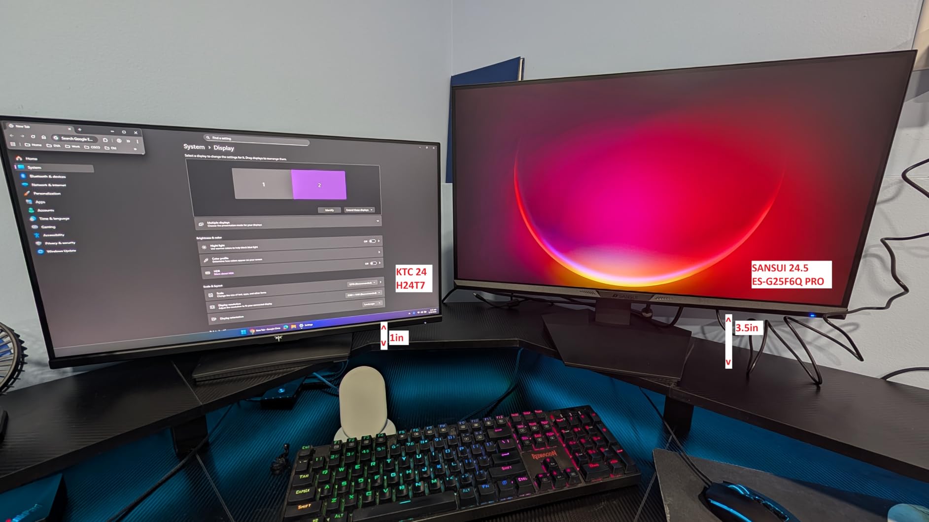 KTC 24 Inch Gaming Monitor 180Hz - 1440P Computer Monitors, Fast IPS H24T7 | 2K Vertical Monitor with HDR 400, Adaptive Sync, Up to 185Hz, HDMI & Display Port, Tilt Pivot Height Adjustable, Vesa Mount customer photo 1