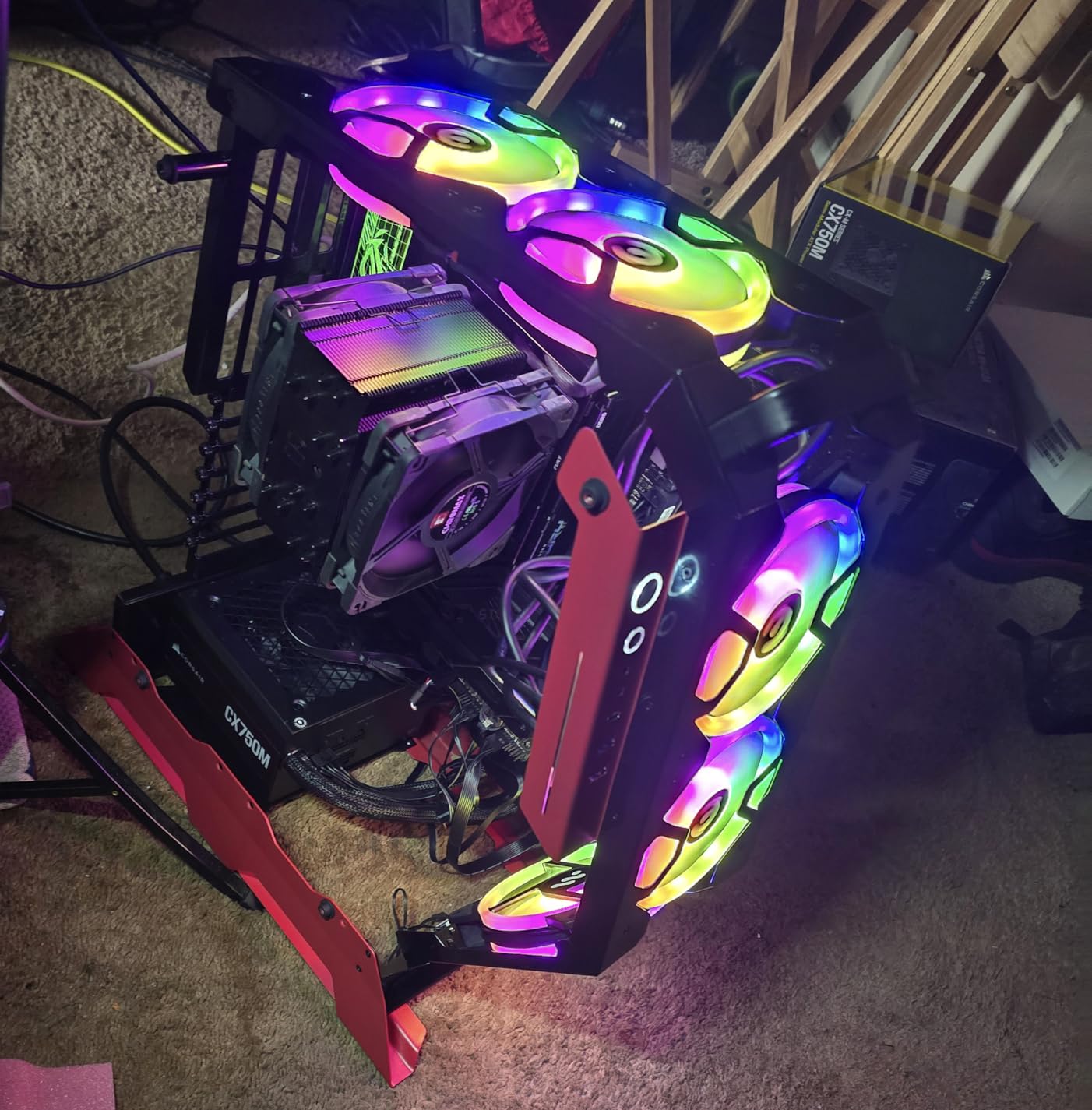 KEDIERS Open Frame Unique Gaming PC Case, Creative Irregular Shape, Thick Metal Frame, 7 PWM ARGB Fans, Max Airflow ATX/MATX Gaming Computer, C570 (Red) customer photo 2