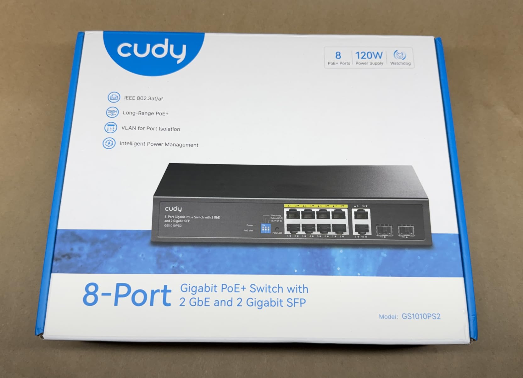 Cudy 12 Port Gigabit Smart Switch, 120W PoE, 2 SFP, GS1010PS2 | 8x 802.3af/at, 2x GbE, 2x fiber, 20 Gbps capacity, port isolation/250m mode, SPCC body, 256x170x44mm, silent design customer photo 2
