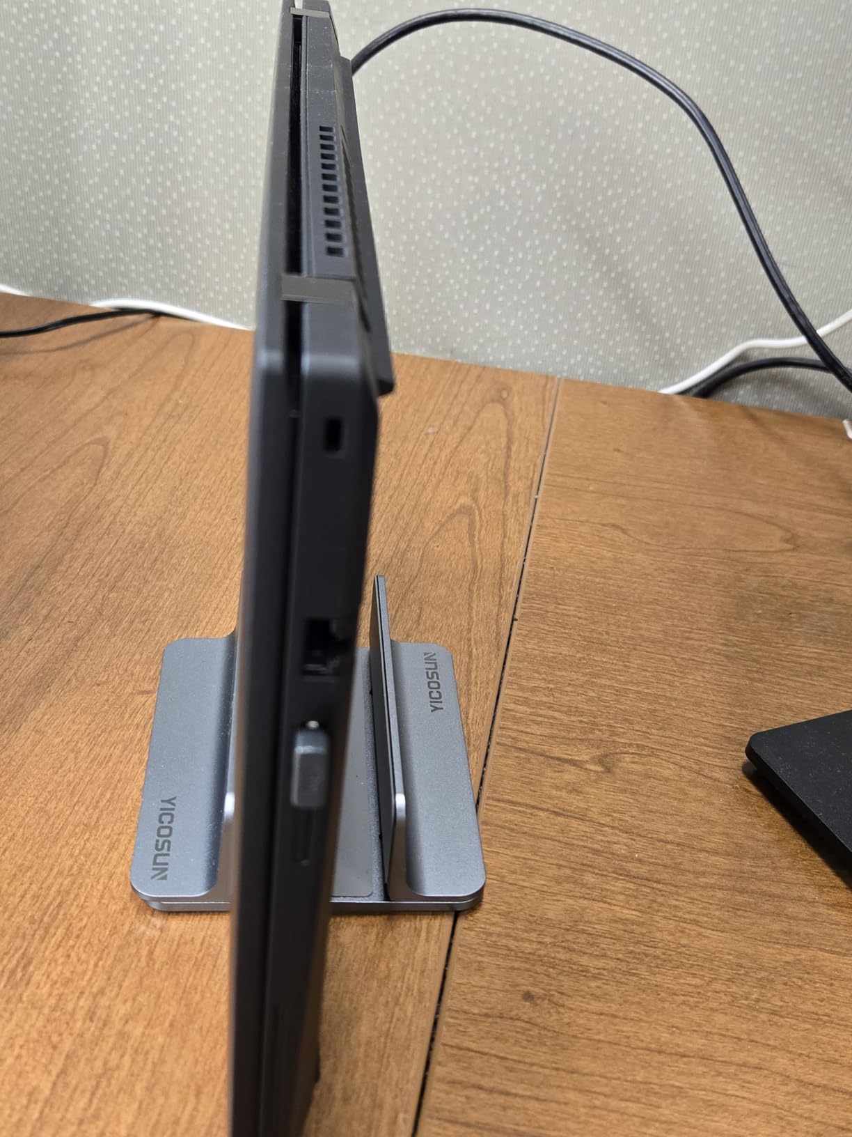 YICOSUN Dual-Slot Aluminum Vertical Laptop Stand for Desk - Adjustable Width Dock for MacBook, Surface, Samsung, HP, Dell up to 17.3 inches - Space-Saving & Protective Design - Gray customer photo 2