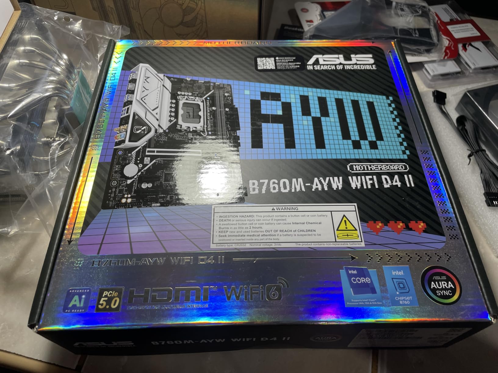 ASUS B760M-AYW WiFi D4 II Intel B760 (LGA 1700) microATX mATX Motherboard, PCIe 5.0 x16 Support, Two M.2 Slots, DDR4, Realtek 2.5Gb Ethernet, Wi-Fi 6, HDMI, SATA 6 Gbps, Front USB 5Gbps, Aura Sync customer photo 1