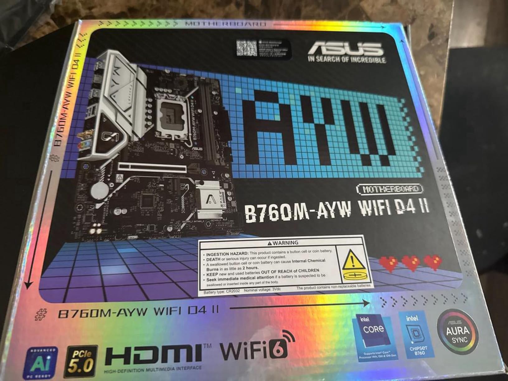 ASUS B760M-AYW WiFi D4 II Intel B760 (LGA 1700) microATX mATX Motherboard, PCIe 5.0 x16 Support, Two M.2 Slots, DDR4, Realtek 2.5Gb Ethernet, Wi-Fi 6, HDMI, SATA 6 Gbps, Front USB 5Gbps, Aura Sync customer photo 2