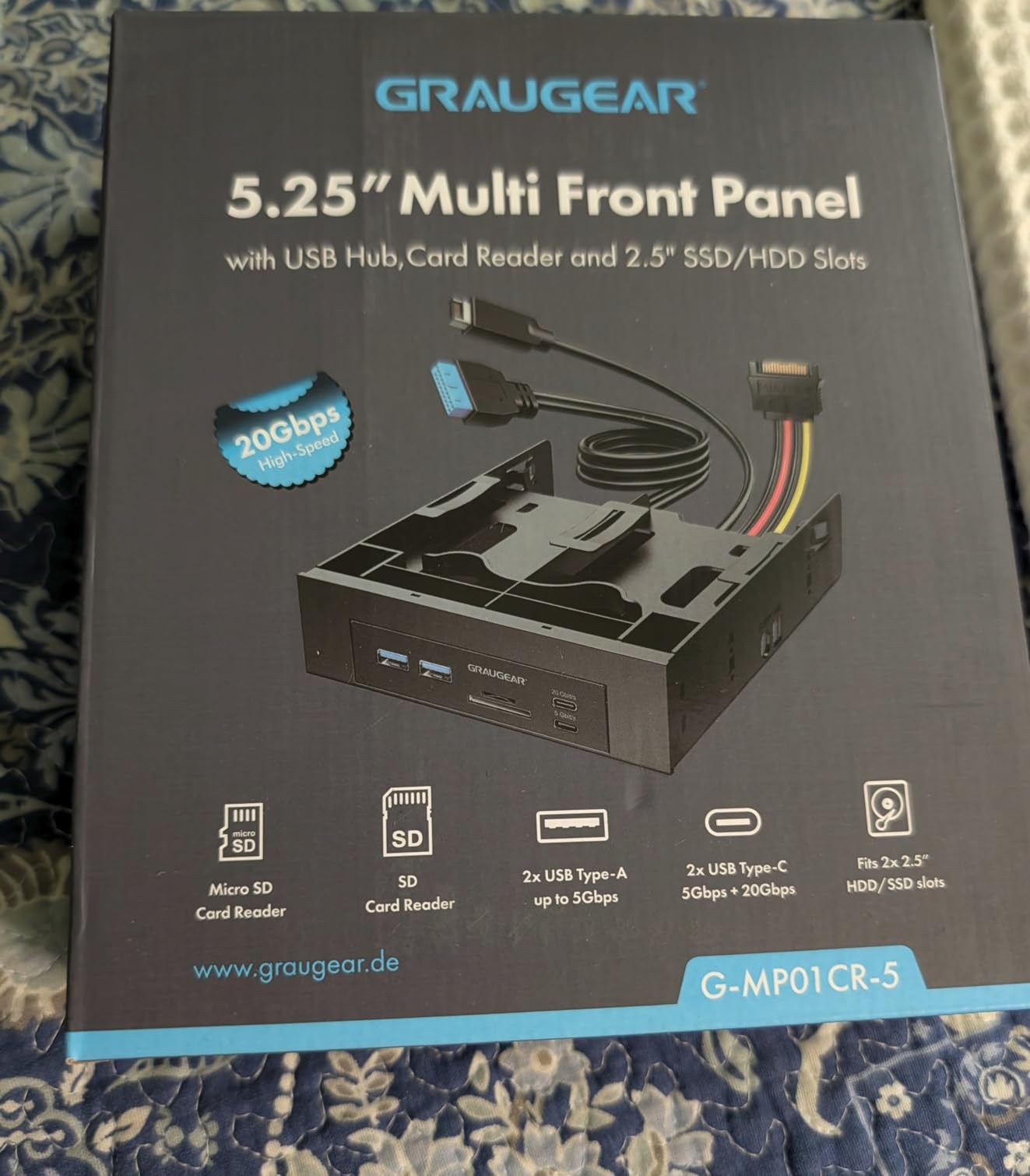 GRAUGEAR 5.25 Front Panel USB Hub, Internal SD/microSD Card Reader for Desktop PC, Gen2x2 20Gbps USB-C Port, Dual 2.5 SSD/HDD Slots, USB3.2 Type-E Key-A & USB3.0 19-Pin Header customer photo 1