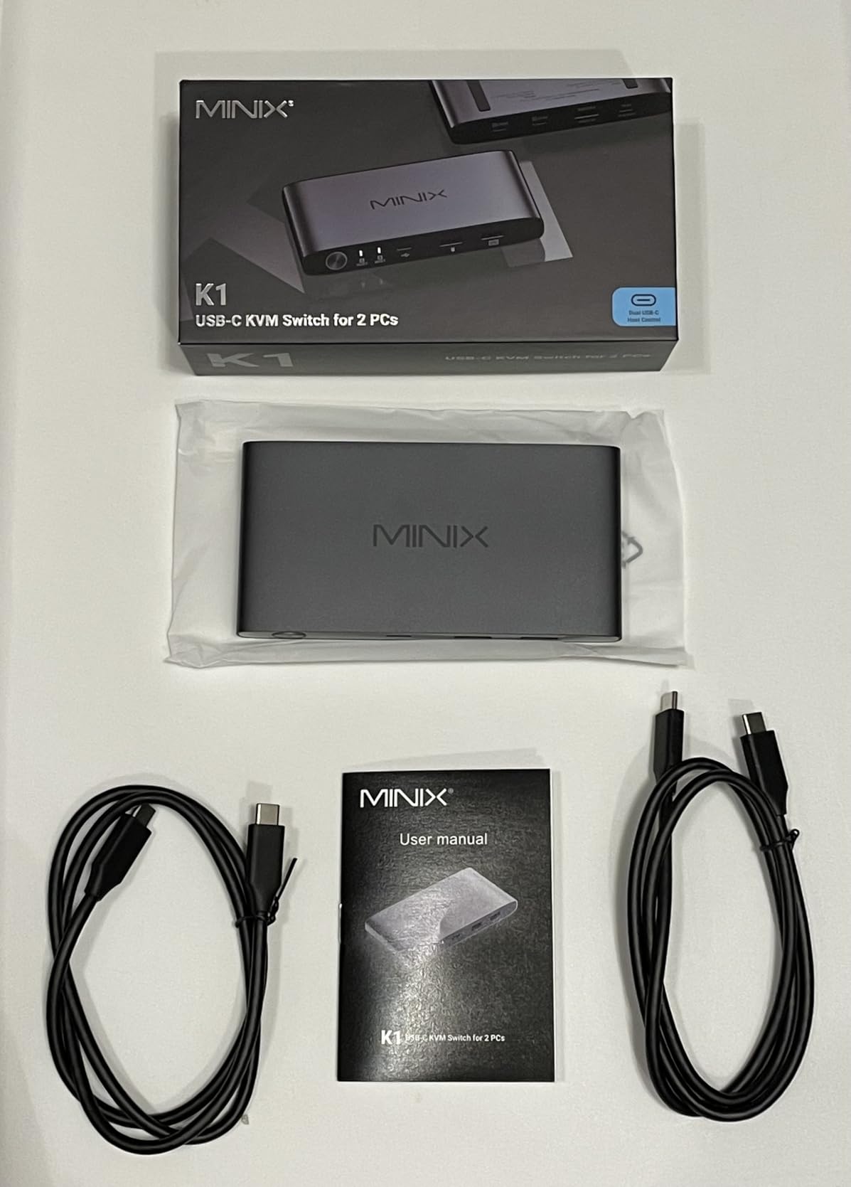 MINIX K1 USB C KVM Switch 1 Monitors 2 Computers, 4K@120Hz HDR, 100W PD 3.0, Dual USB-C Input KVM Switches, Share Keyboard & Mouse, Aluminum Design, Compatible with Windows, Mac, Linux, Android customer photo 2