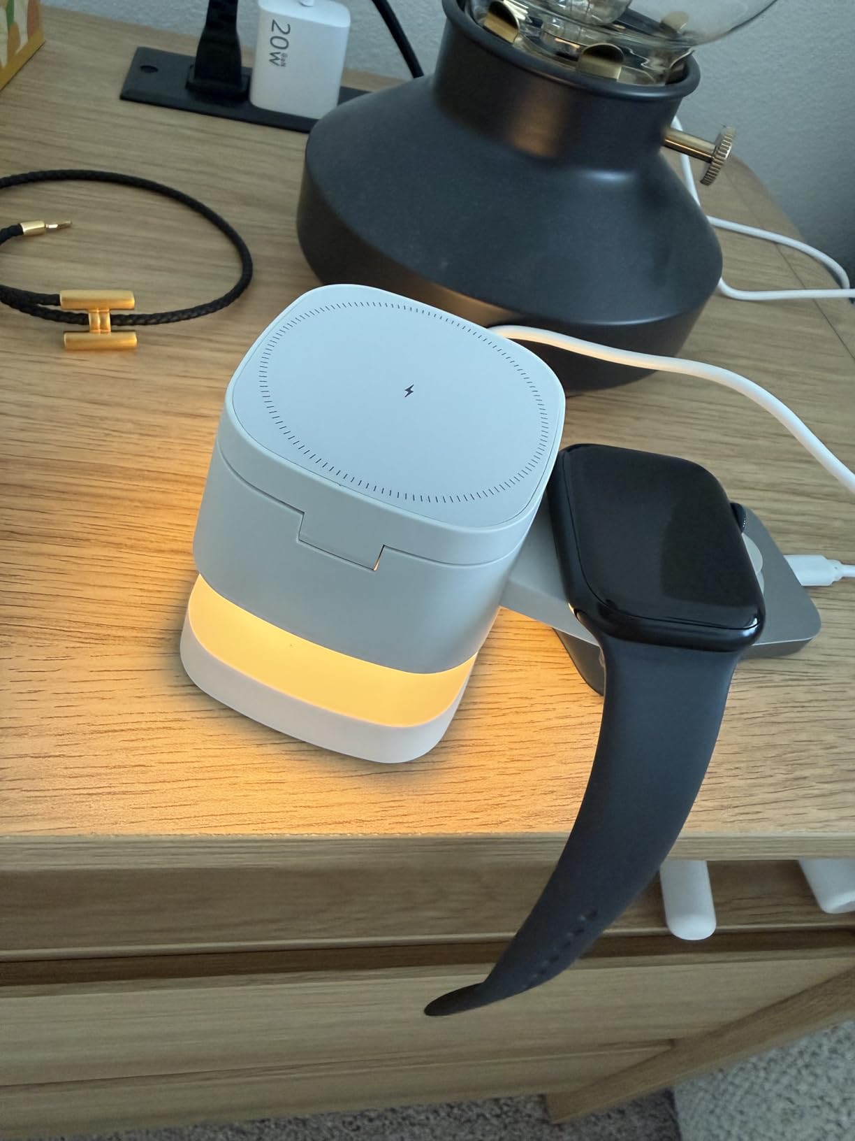 4-in-1 Wireless Charging Station, 15W Fast Charging Adjustable Night Light | multi device charging station, Compatible with iPhone 15/14/13/12 Series, Apple Watch, AirPods - White customer photo 1