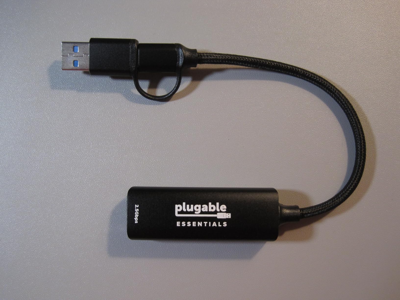 Plugable 2.5Gbps USB C to Ethernet Adapter, USB Ethernet Adapter for Laptop | 2-in-1 USB-A & USB-C, Aluminum, Braided, 2.5Gbps High Speed, Compatible for Thunderbolt 4/3, MacBook Air/Pro, iPad, Windows customer photo 1