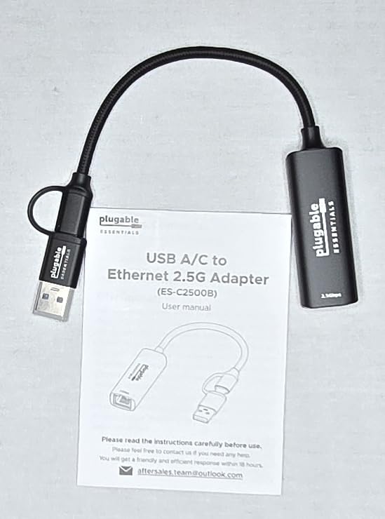 Plugable 2.5Gbps USB C to Ethernet Adapter, USB Ethernet Adapter for Laptop | 2-in-1 USB-A & USB-C, Aluminum, Braided, 2.5Gbps High Speed, Compatible for Thunderbolt 4/3, MacBook Air/Pro, iPad, Windows customer photo 2