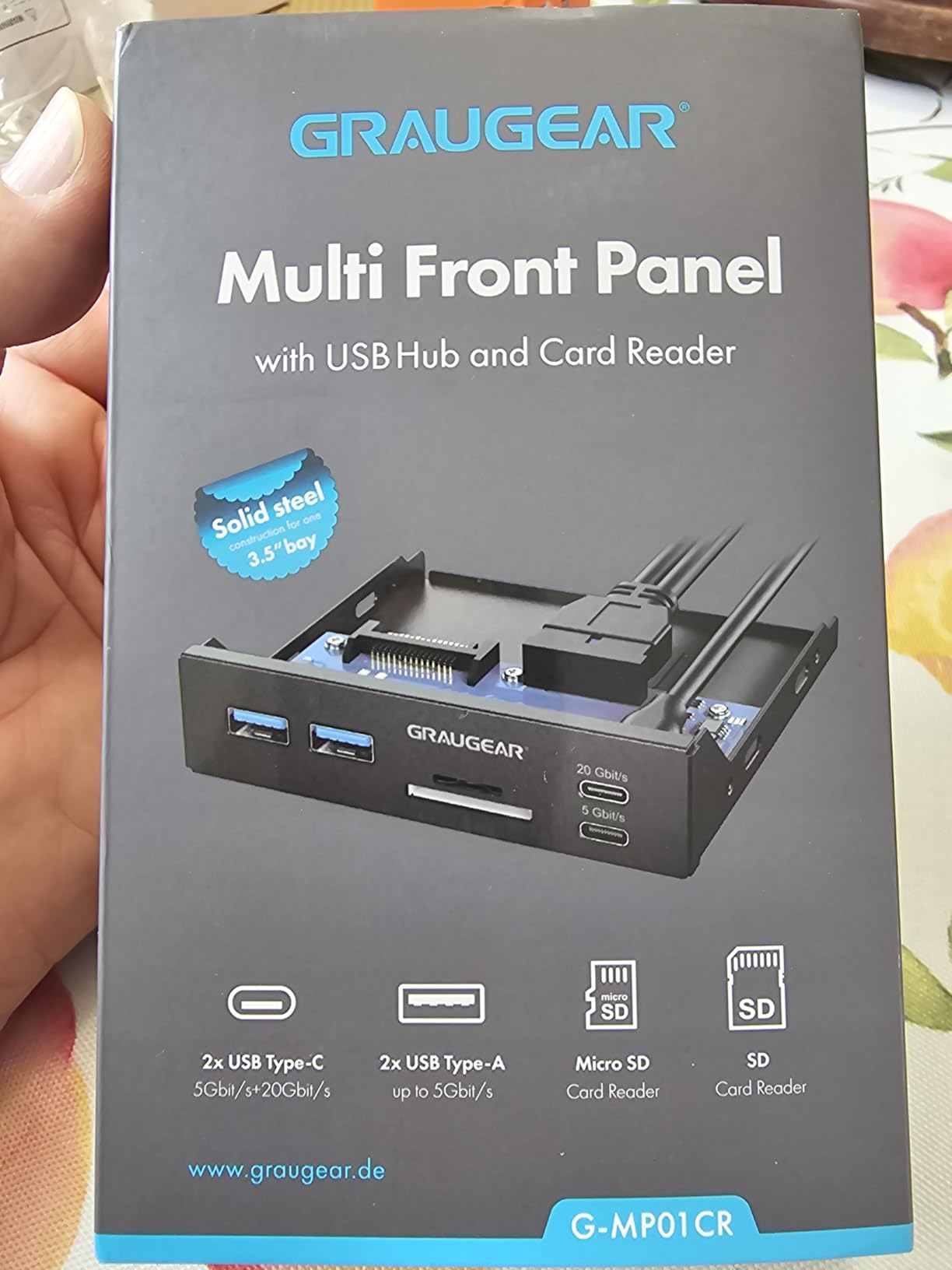 GRAUGEAR 3.5 PC Front Panel USB Hub - USB-C and USB 3.0 Ports, SD/microSD Card Reader, 3.5 inch Drive Bay Expansion for Desktop, Requires 19-Pin USB3.0 & 20-Pin Type-C Key A Header customer photo 2