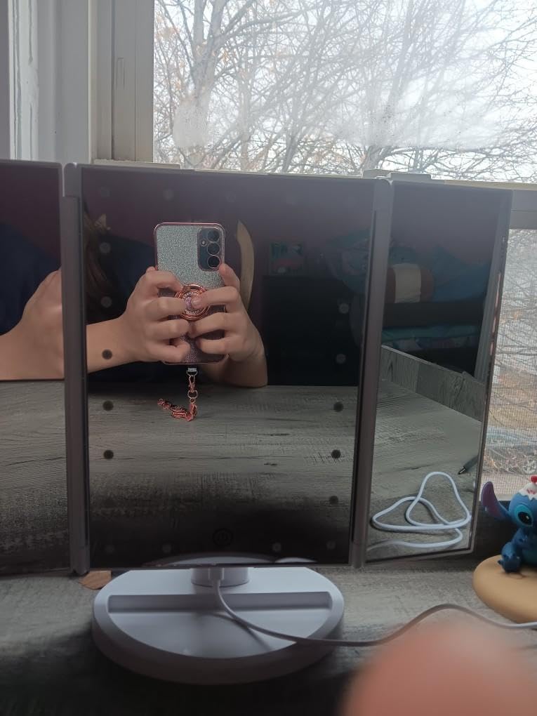 FASCINATE Trifold Vanity Mirror with Lights, Make up Mirror with Lighting customer photo 2