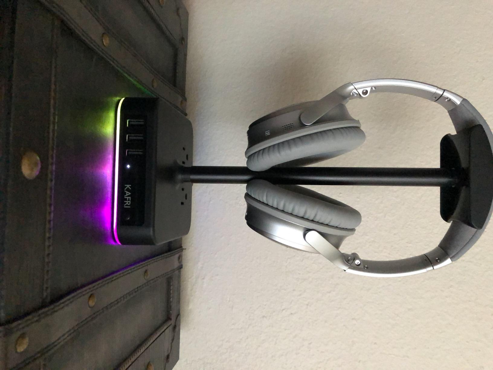KAFRI RGB Headphone Stand with USB A&C Charger Desk Gaming Headset Holder Hanger Rack with 3 USB Charging Port and 2 Outlet - Suitable for Gamer Desktop Table Game Earphone Accessories Boyfriend Gifts customer photo 1