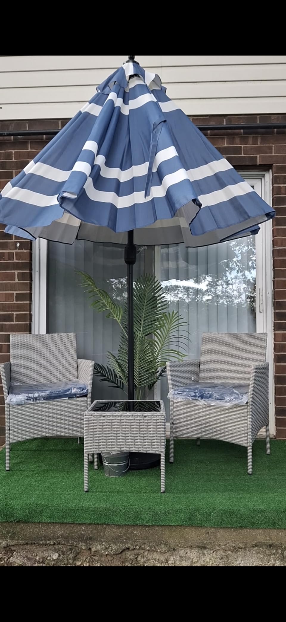 Yaheetech 3 Pieces Patio Porch Furniture Set, Outdoor PE Rattan Wicker Conversation Set with Soft Cushions, Glass Coffee Table & 2 Chairs for Garden/Deck/Courtyard/Poolside, Brown/Khaki customer photo 2