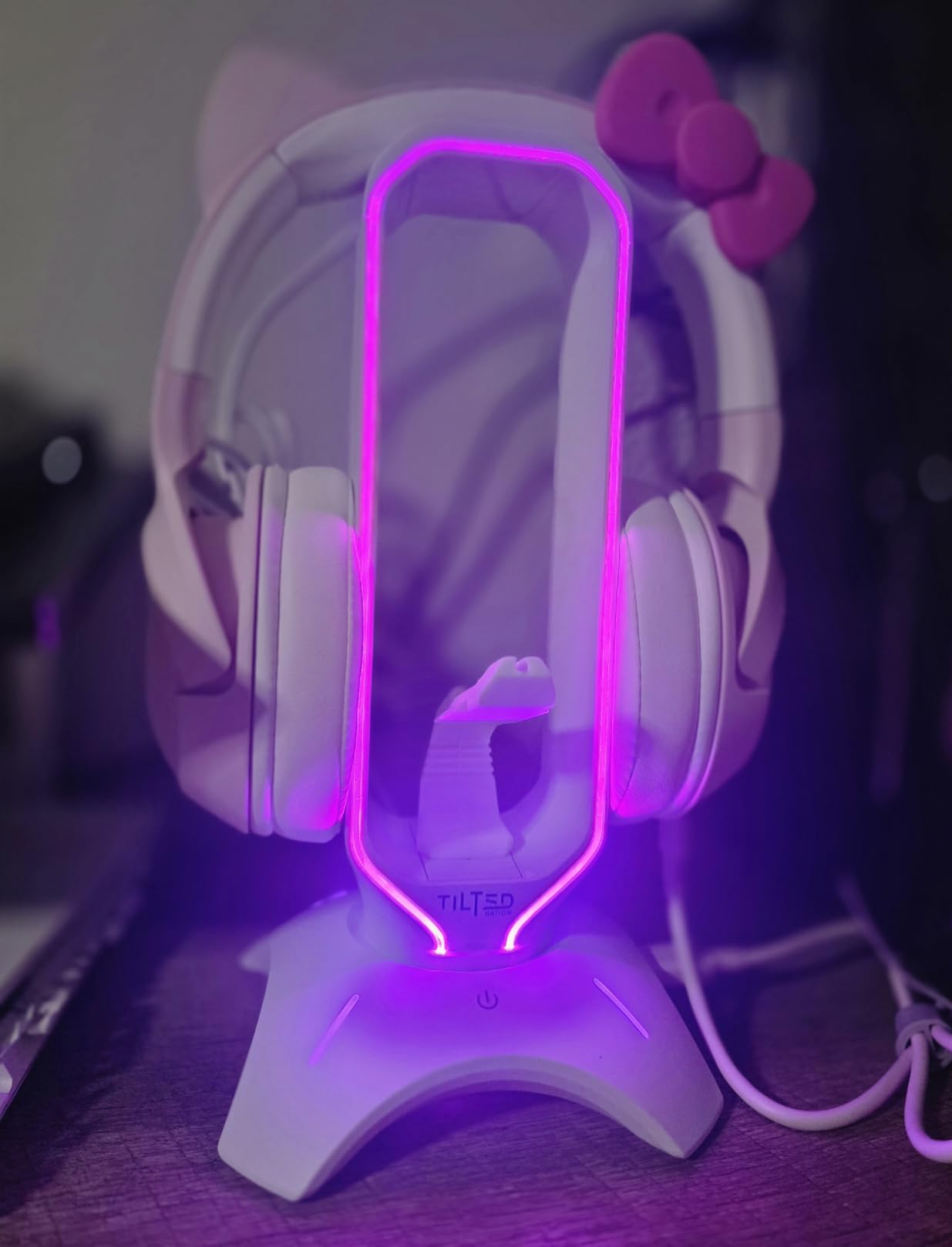 Tilted Nation Gaming Headset Stand | RGB Headphone Stand for Desk with Mouse Bungee and USB Hub (Cool and Clean Setup) Gaming Headset Holder - Perfect Gamer Gift Accessory customer photo 2