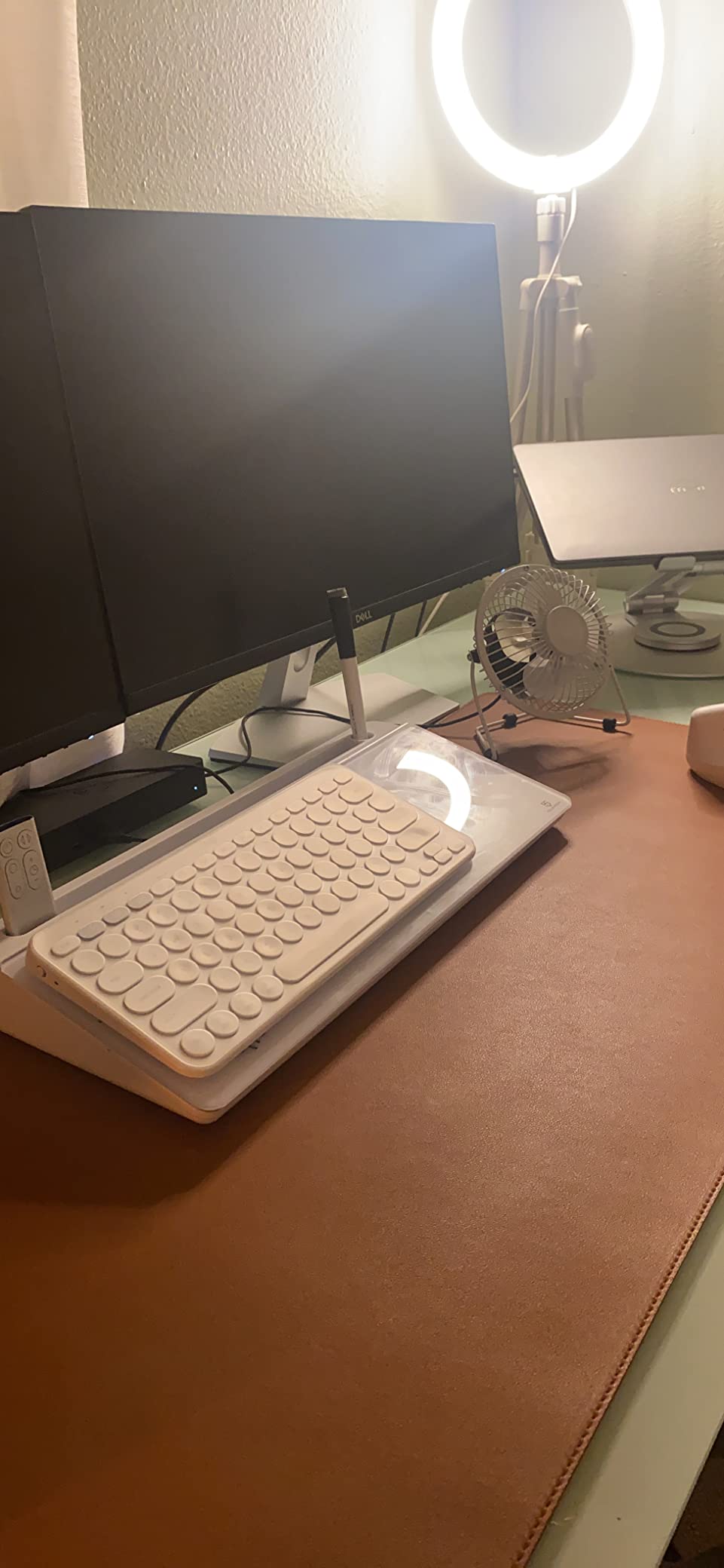 TSJ OFFICE Small Desktop Whiteboard -Glass Dry Erase Board Computer Keyboard Stand White Board Surface Pad with Drawer, Desk Organizers with Accessories for Office, Home, School Supplies - White customer photo 1