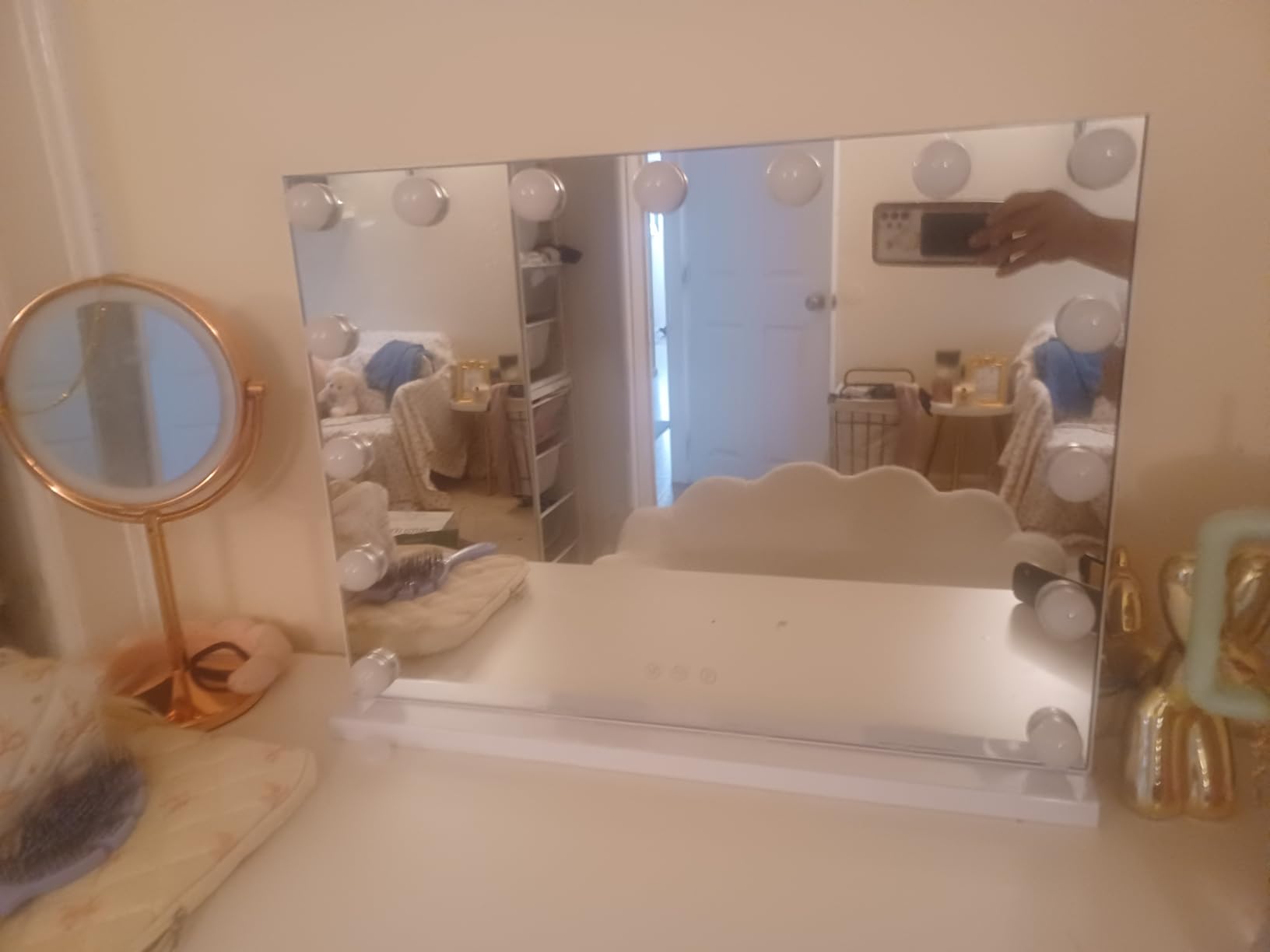 BWLLNI Lighted Makeup Mirror, White Vanity Mirror with Lights,9 LED Bulbs customer photo 2
