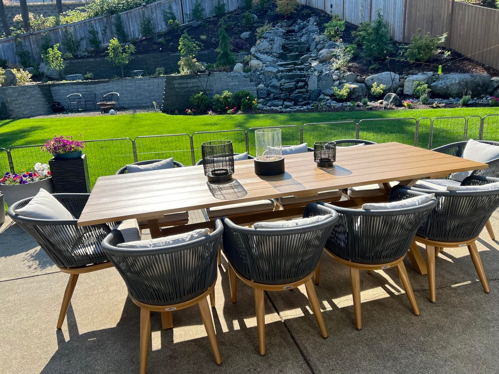 PURPLE LEAF 9 Pieces Patio Dining Set Teak-Finish Aluminum Table and Chairs customer photo 1
