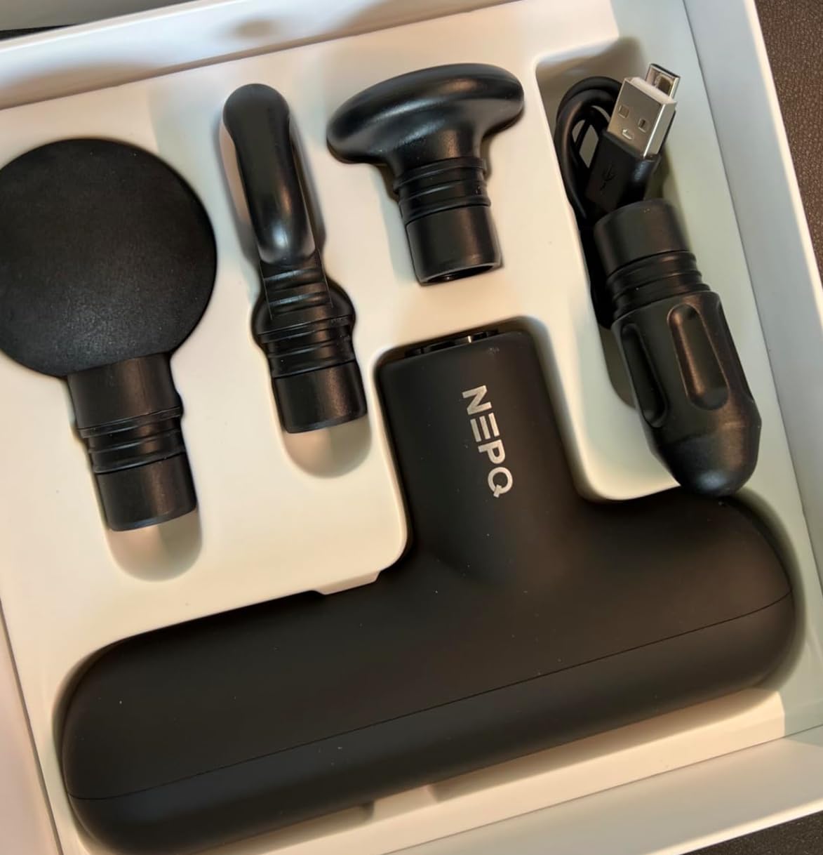 NEPQ Mini Massage Gun, Powerful Fascial Gun Portable Deep Tissue Percussion Muscle Back Head Massager for Pain Relief with 4 Massage Heads High-Intensity Vibration Rechargeable Small Massage Gun customer photo 1
