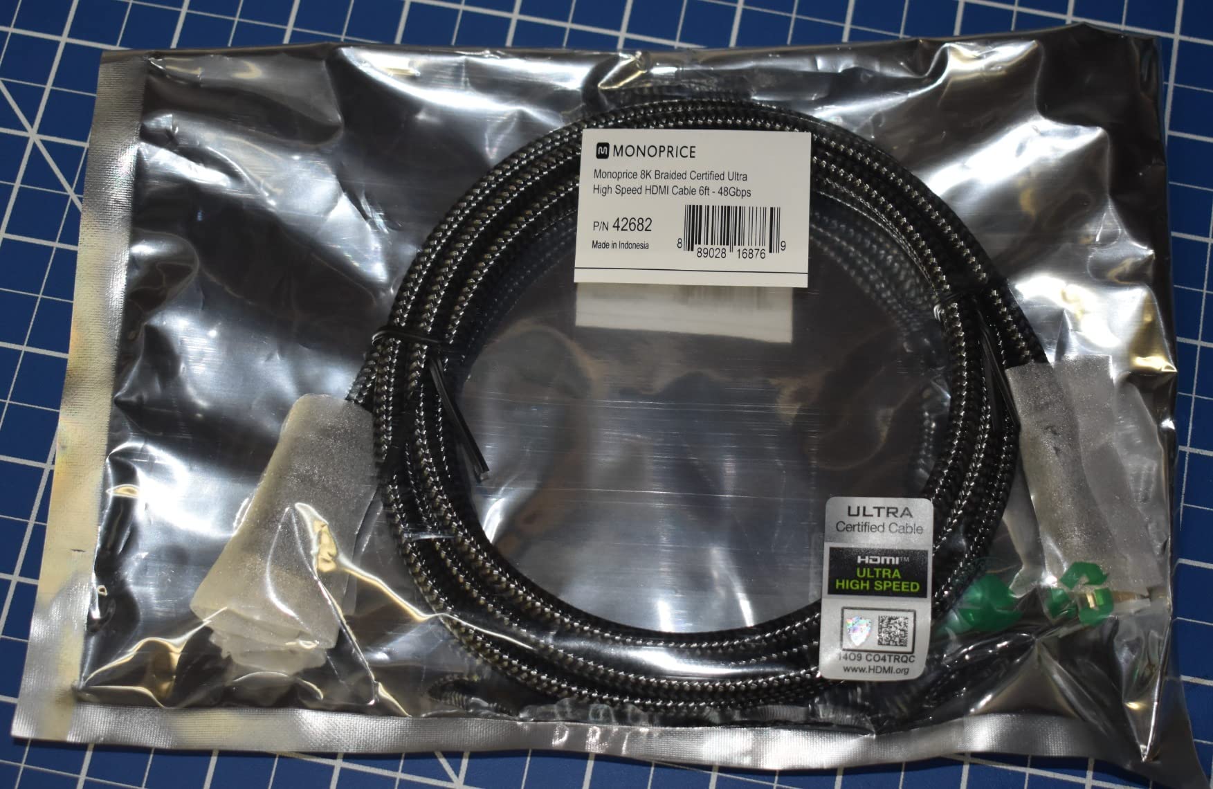 Monoprice 8K Certified Ultra High Speed HDMI Cable - Braided - HDMI 2.1, 8K@60Hz, 4K@120Hz, 48Gbps, HDR, VRR, CL2 In-Wall Rated, 6ft, Black customer photo 1