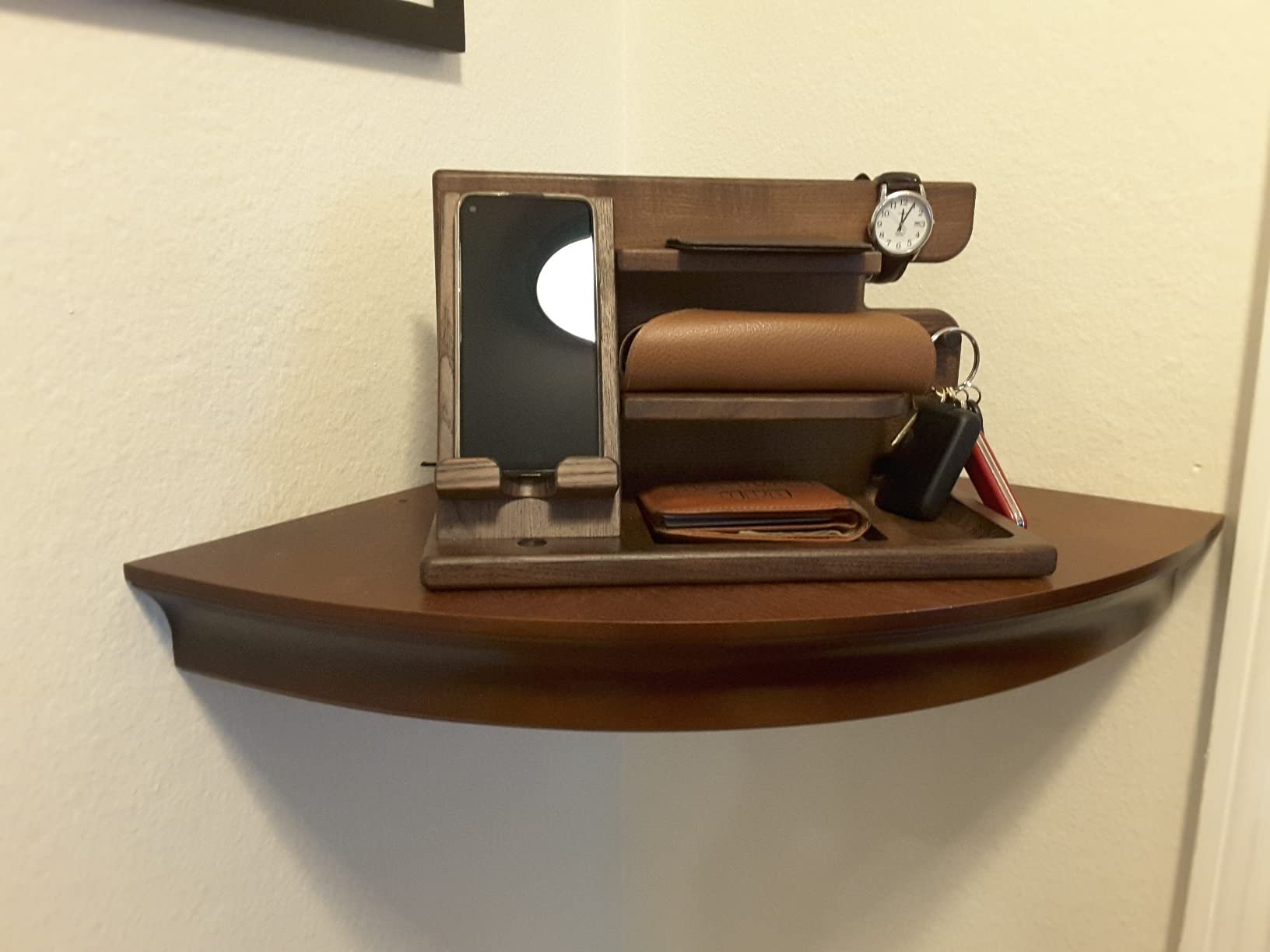 TESLYAR Wood Phone Docking Station for Men - Desktop or Nightstand Organizer - Birthday Gifts for Men, Dad - Anniversary Idea from Wife - Key Holder, Stand Wallet, Watch & Essentials (Granite Black) customer photo 2