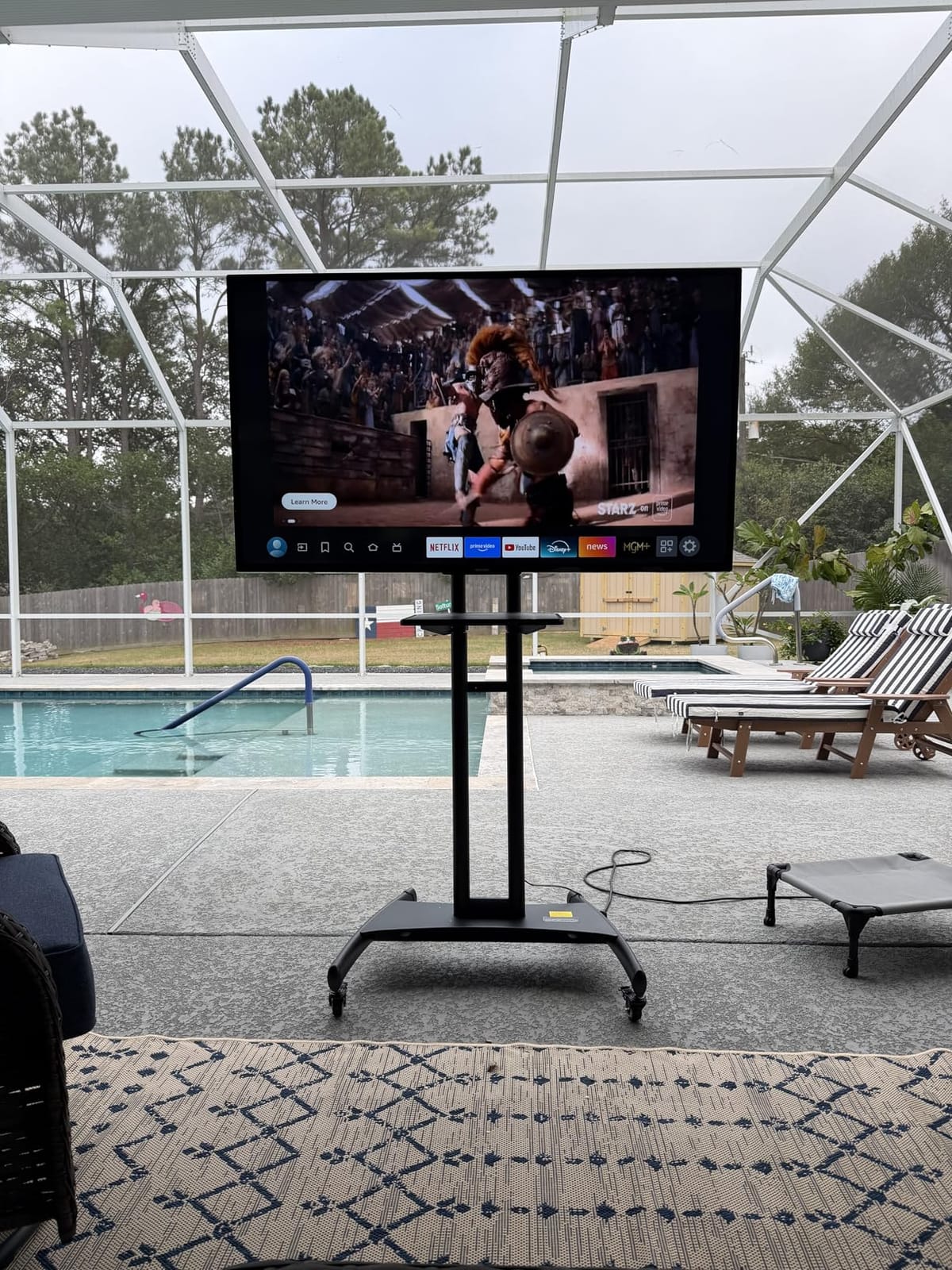 Perlegear Rolling TV Stand for 32-84 Inch TV, Mobile TV Cart up to 100lbs, Adjustable Height Outdoor TV Cart with Heavy-Duty Base, VESA 600x400mm, Portable TV Stand on Wheels for Livingroom PGTVMC05-1 customer photo 2