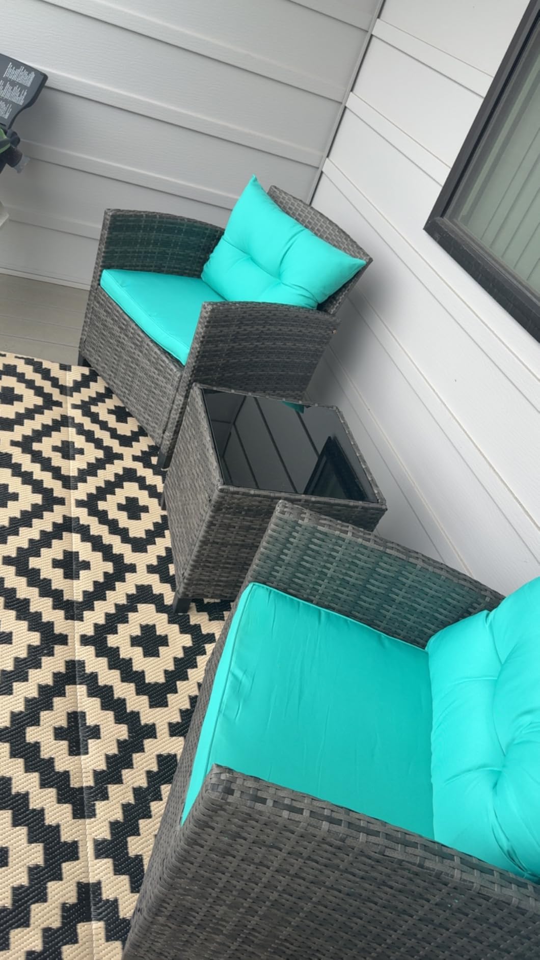 Tangkula 3 Pieces Patio Furniture Set, PE Rattan Wicker 3 Pcs Outdoor Sofa Set w/Washable Cushion and Tempered Glass Tabletop, Conversation Furniture for Garden Poolside Balcony (Blue) customer photo 1