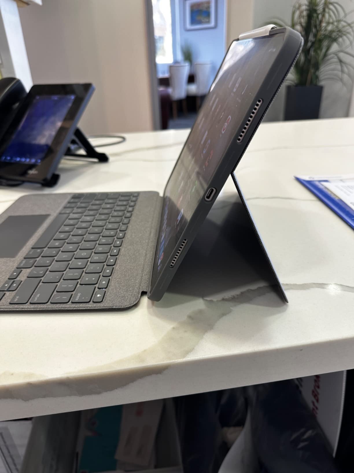Logitech Combo Touch iPad Pro 12.9 Inch 5th-6th Gen Keyboard - Oxford Gray | Fits 5th & 6th gen (2021/2022), detachable design, kickstand, click-anywhere trackpad, Smart Connector, USA layout customer photo 2