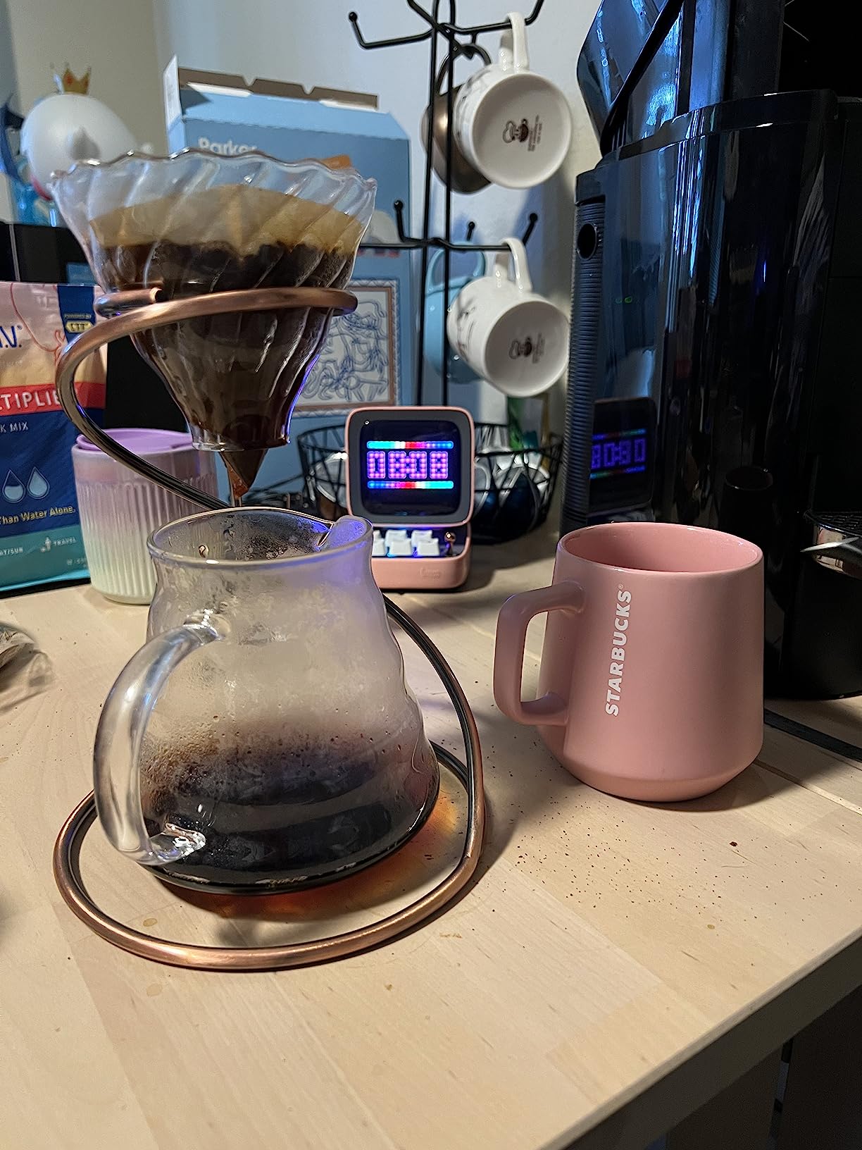 Pour Over Coffee Maker Set - Glass Dripper, Metal Stand, 600ml Heat-Resistant Server, 40 Filters - 4 in 1 for Home or Office (Bronze) customer photo 1