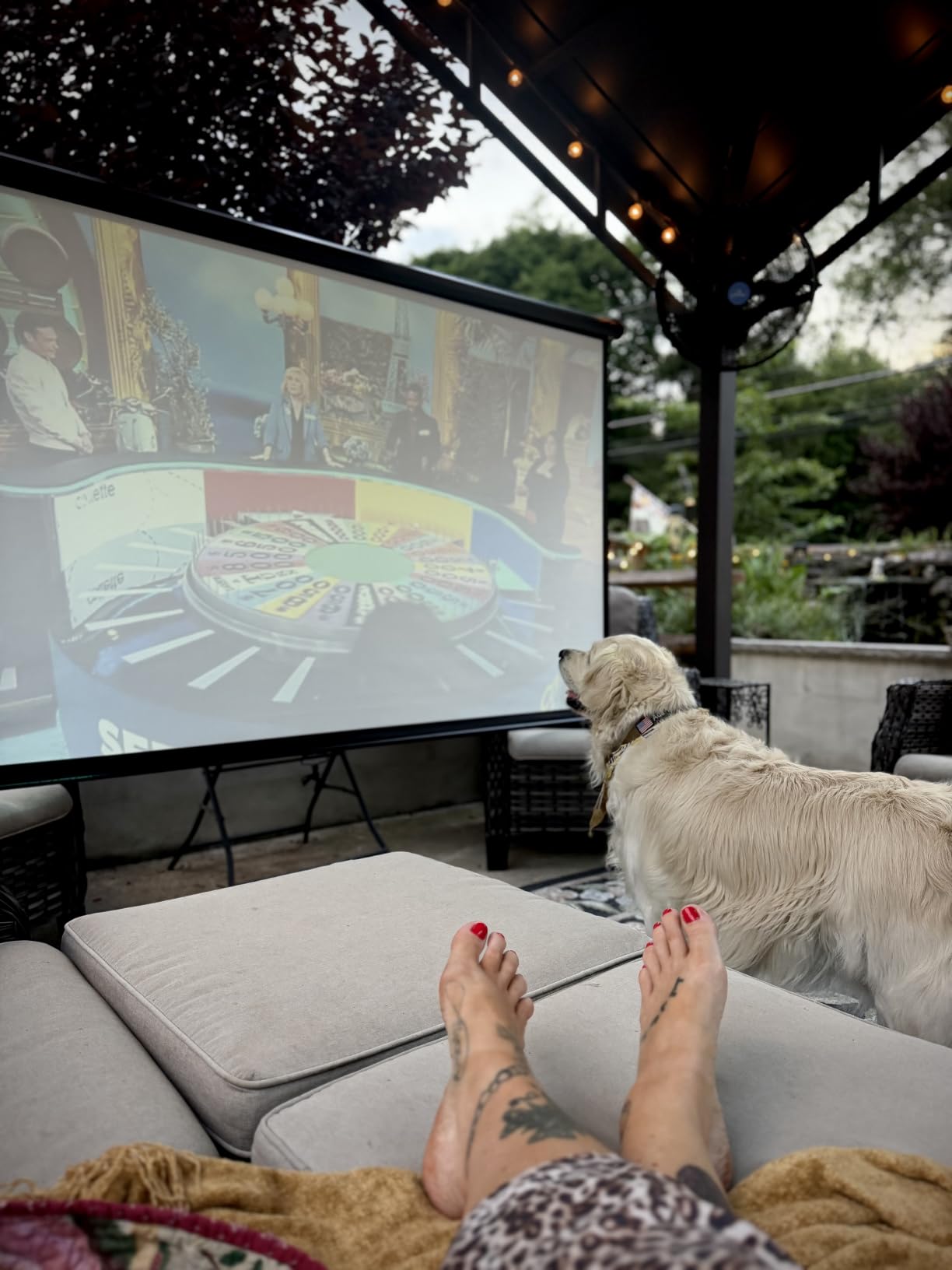 VIVOHOME 120 Inch 1:1 Pull Down Projector Screen, Black | Manual Retractable 4K Projection Screen for Home Theater, Roll Up ALR Movie Screen for Ceiling and Wall Mount customer photo 2