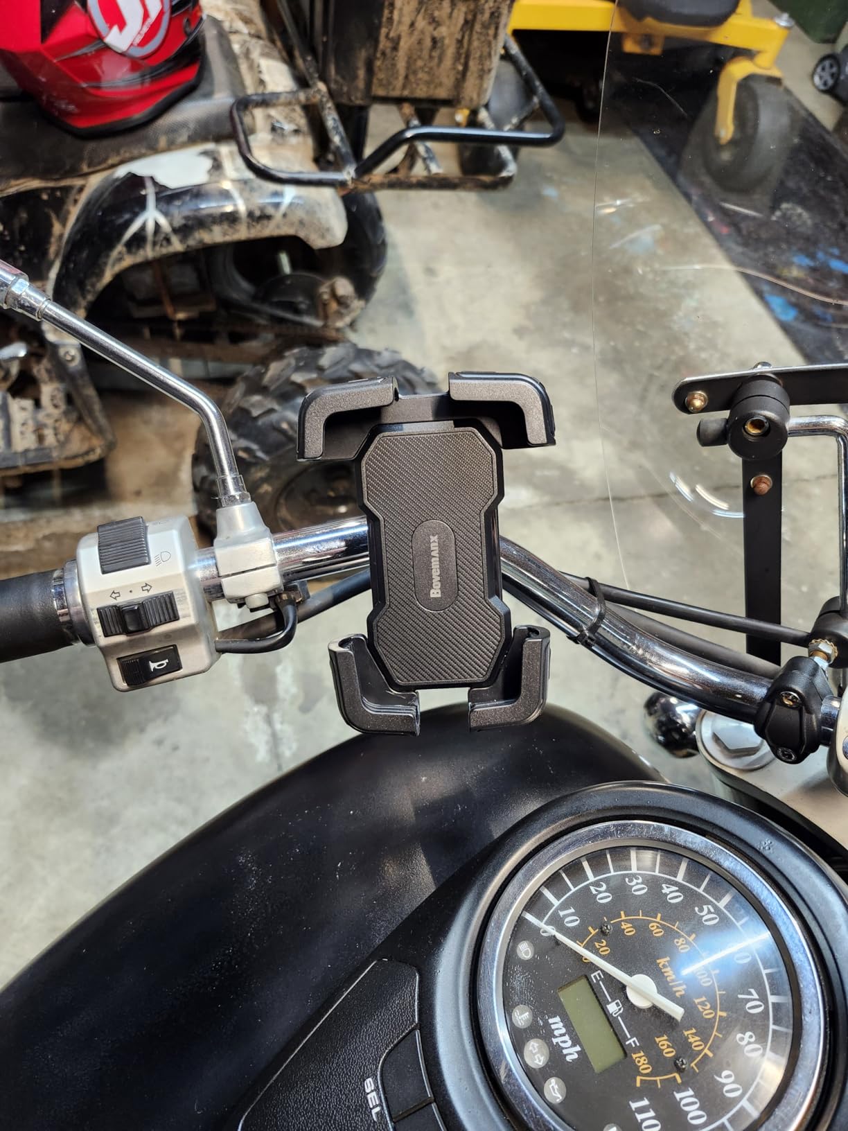 Bovemanx Motorcycle Phone Mount Holder, [150mph Wind Anti-Shake][7.2inch Big Phone Friendly] Bike Phone Holder, Motorcycle Handlebar Cell Phone Clamp, Compatible with iPhone 16 Pro Max, Black customer photo 2