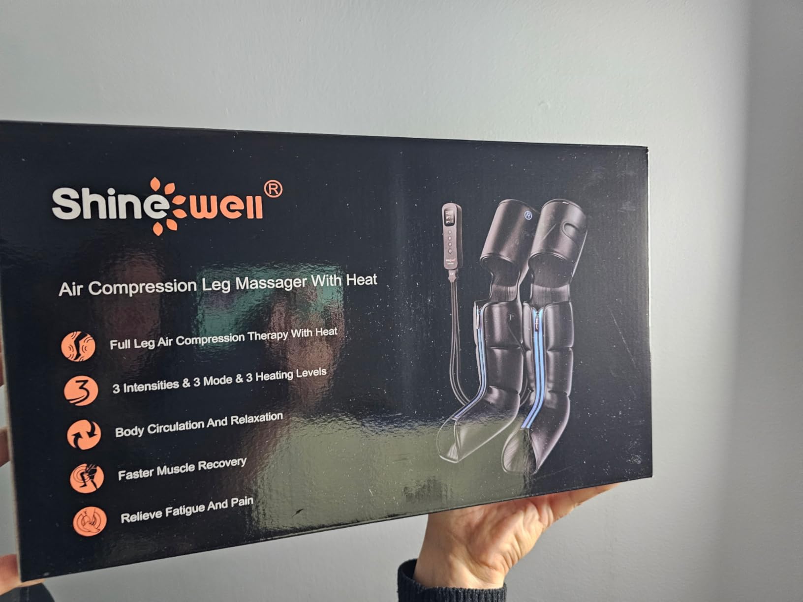 SHINE WELL Air Compression Leg Massager with Heat for Circulation and Pain Relief, Foot Calf & Thigh Recovery Compression Boots, Sequential Compression Device for Workout Relaxation, Gift for Mom Dad customer photo 1