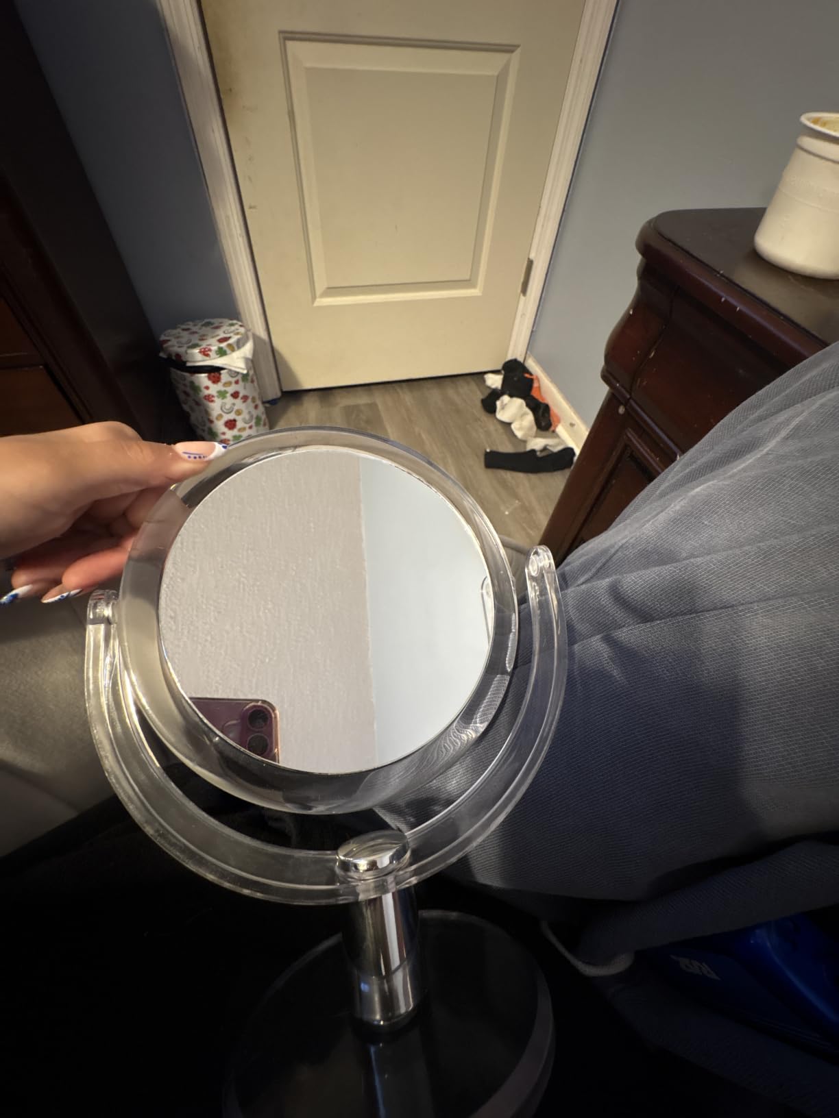 CLSEVXY Vanity Makeup Mirror with Stand, 1X/15X Magnification Double Sided 360 Degree Swivel, Portable Table Desk Counter top Magnifying Mirror, Tabletop Mirror for Bedroom or Dorm Room, 6.25 Inch customer photo 2