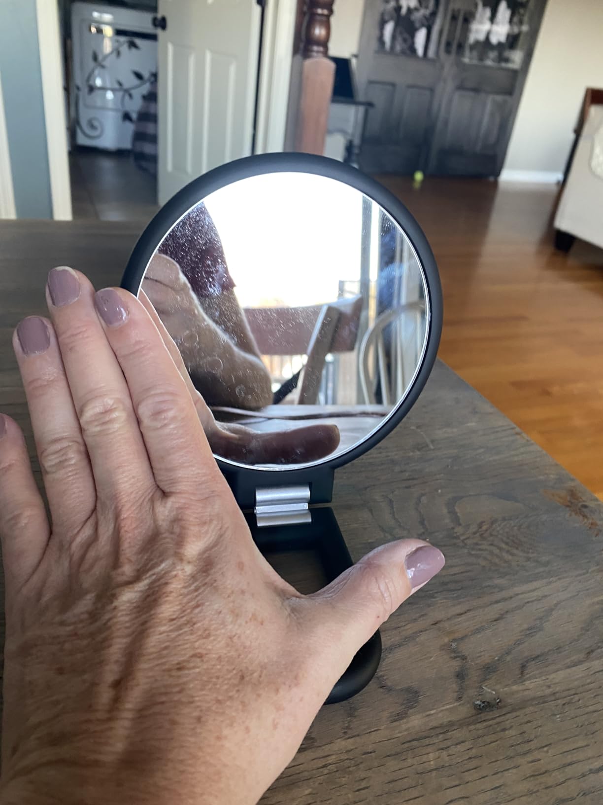 CLSEVXY Magnifying Handheld Mirror Double Sided, 1X 15X Magnification Hand Mirrors, Travel Folding Hand Held Mirror, 360°Rotation Pedestal Makeup Vanity Mirror customer photo 2