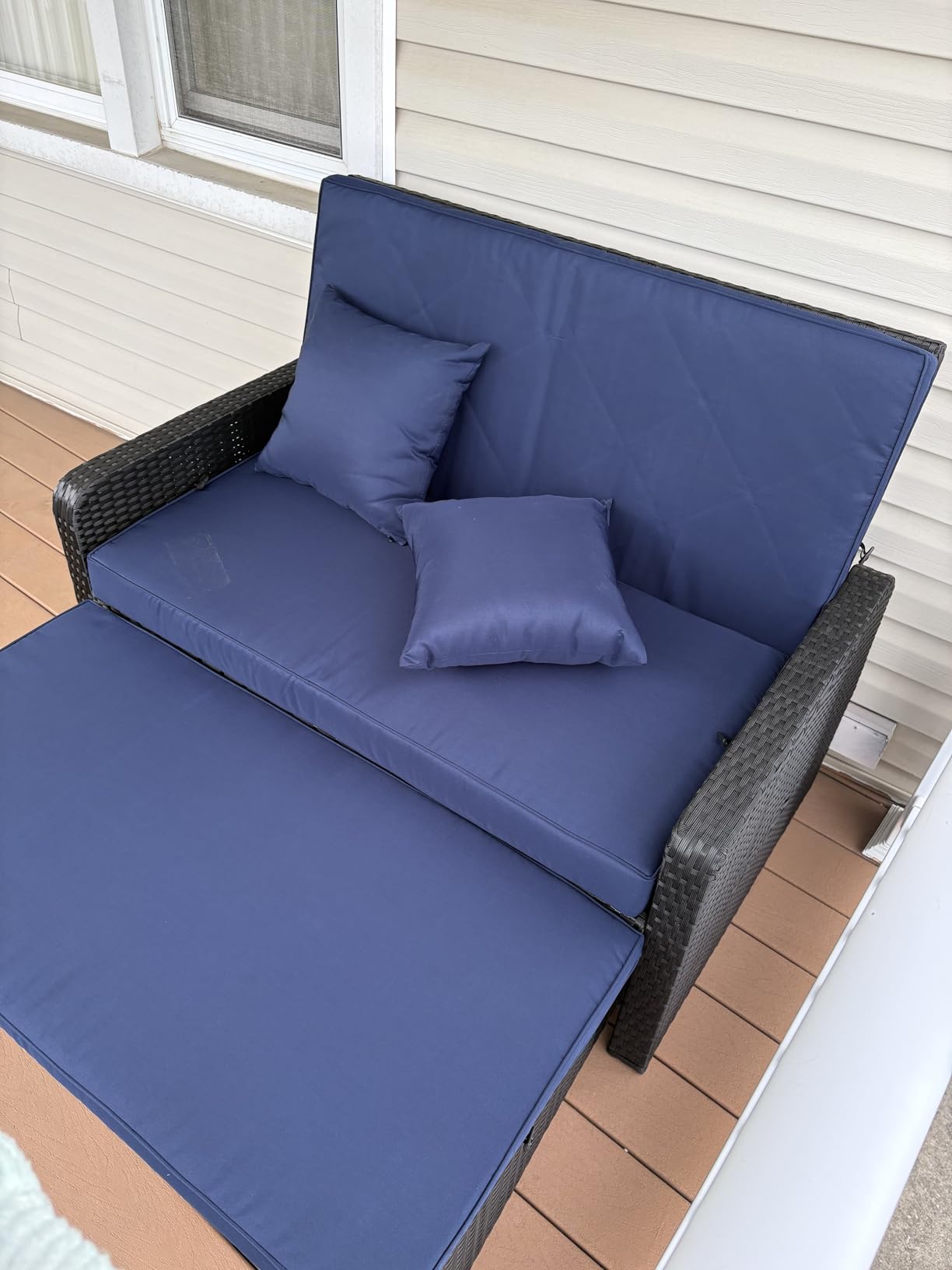 Tangkula Patio Rattan Daybed with 4-Level Adjustable Backrest, Outdoor PE Wicker Loveseat with Storage Ottoman & Folding Side Tray, Double Sunbed Lounger for Balcony, Backyard & Poolside customer photo 1