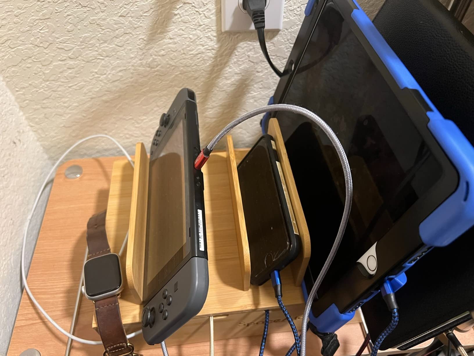 SpaceAid Bamboo Charging Station for Multiple Devices, Cell Phone Docking Stations for Multi Laptop, Tablets and iPads, Nightstand Bedside Desk Device Charger Organizer (Natural) customer photo 1