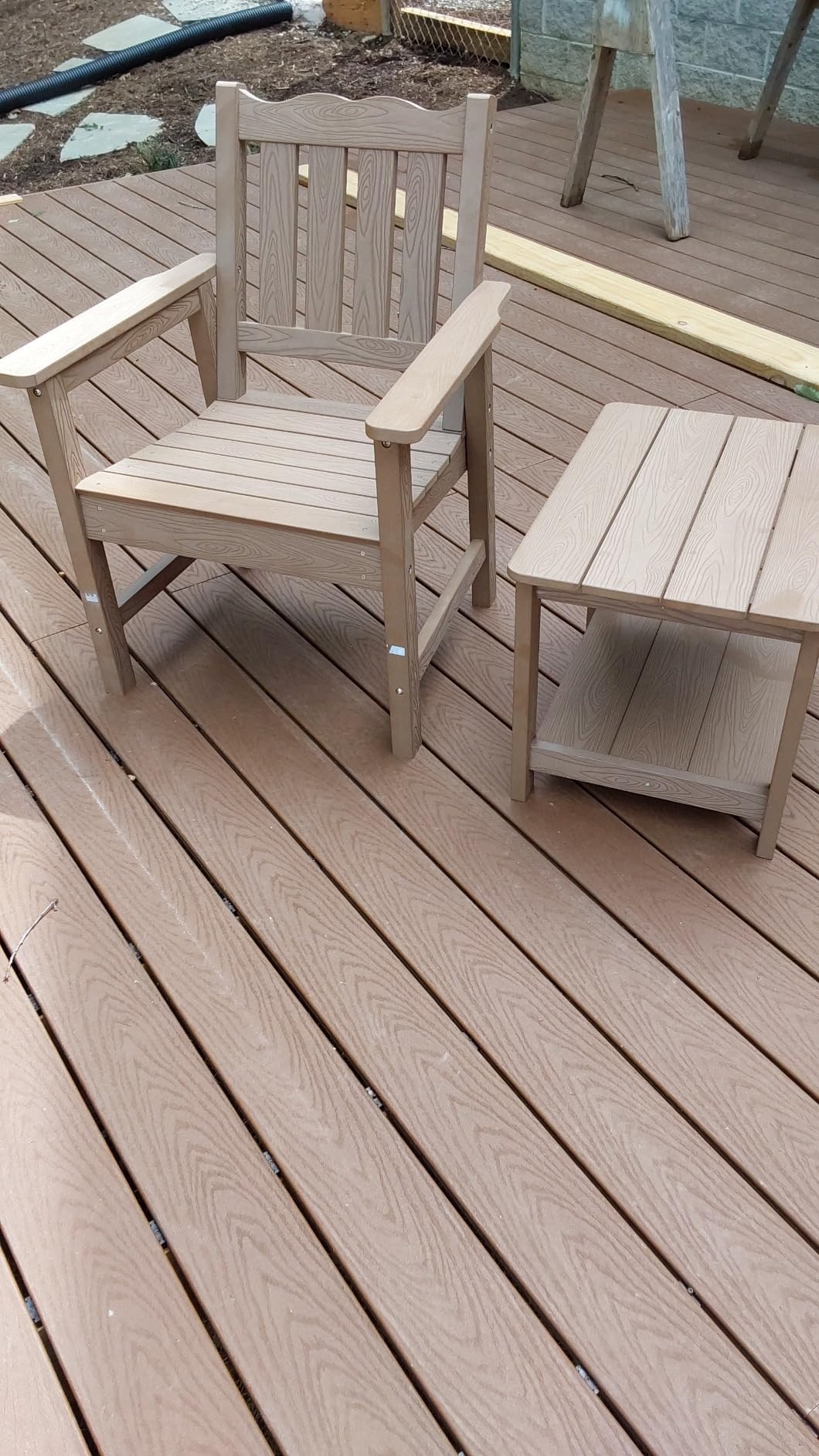 Stoog 3-Piece All-Weather Garden Chairs Set of 2 with Table, Outdoor Dining Chair with 400 lbs Weight Capacity, Patio Bistro Set for Porch, Backyard, Lawn and Deck, Teak customer photo 1