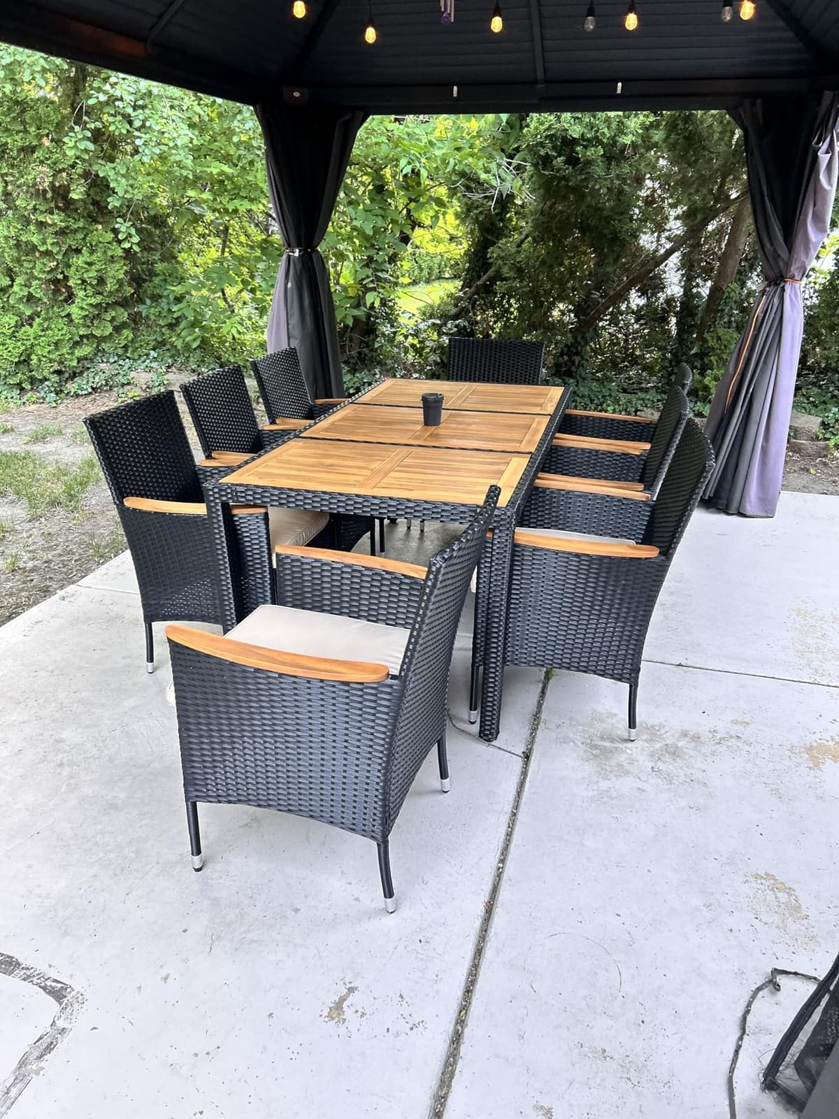 Flamaker Patio Dining Set for 6 Outdoor Acacia Wood Table and Chairs, Black customer photo 1