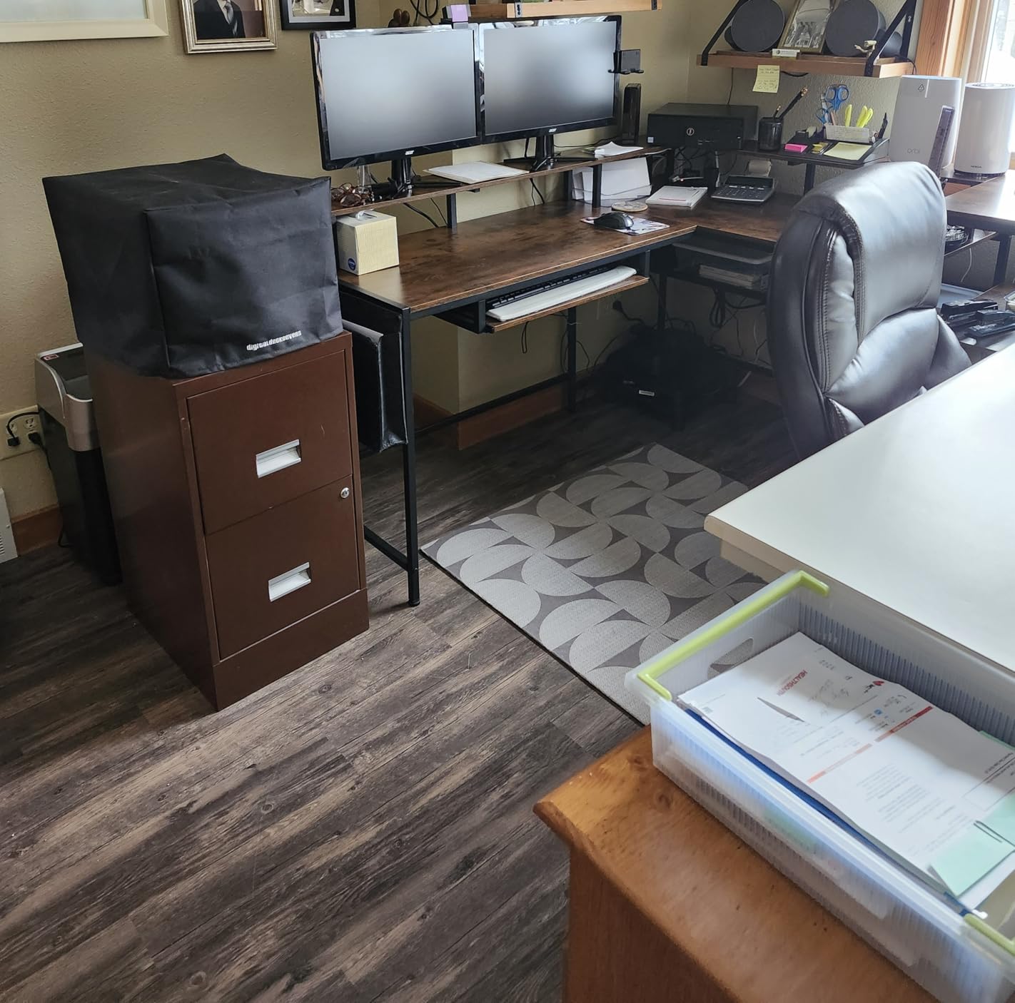 SEDETA L Shaped Computer Desk, Reversible Computer Desks, L Shaped Desk with Power Outlets & LED Strip, Monitor Shelf, Keyboard Tray, Pegboard and Storage Shelves for Home Office, Rustic Brown customer photo 1