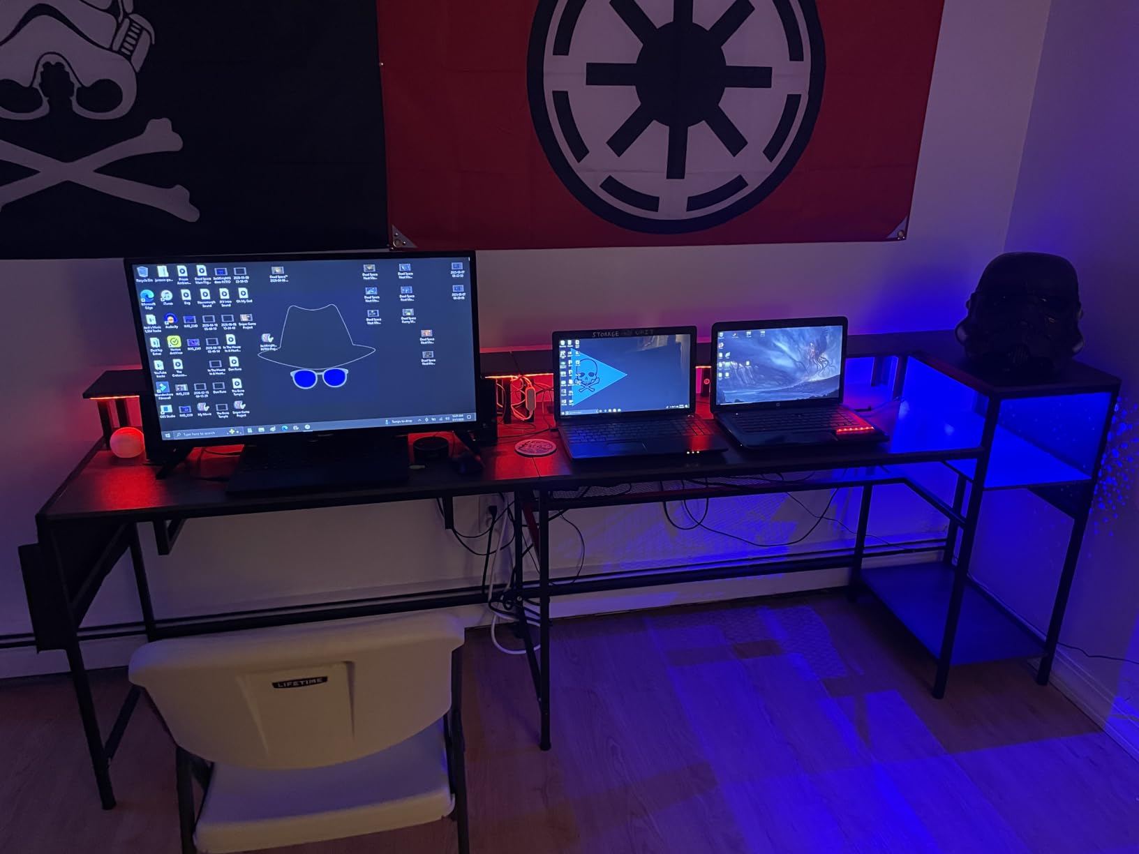 SEDETA L Shaped Computer Desk, Reversible Computer Desks, L Shaped Desk with Power Outlets & LED Strip, Monitor Shelf, Keyboard Tray, Pegboard and Storage Shelves for Home Office, Rustic Brown customer photo 2