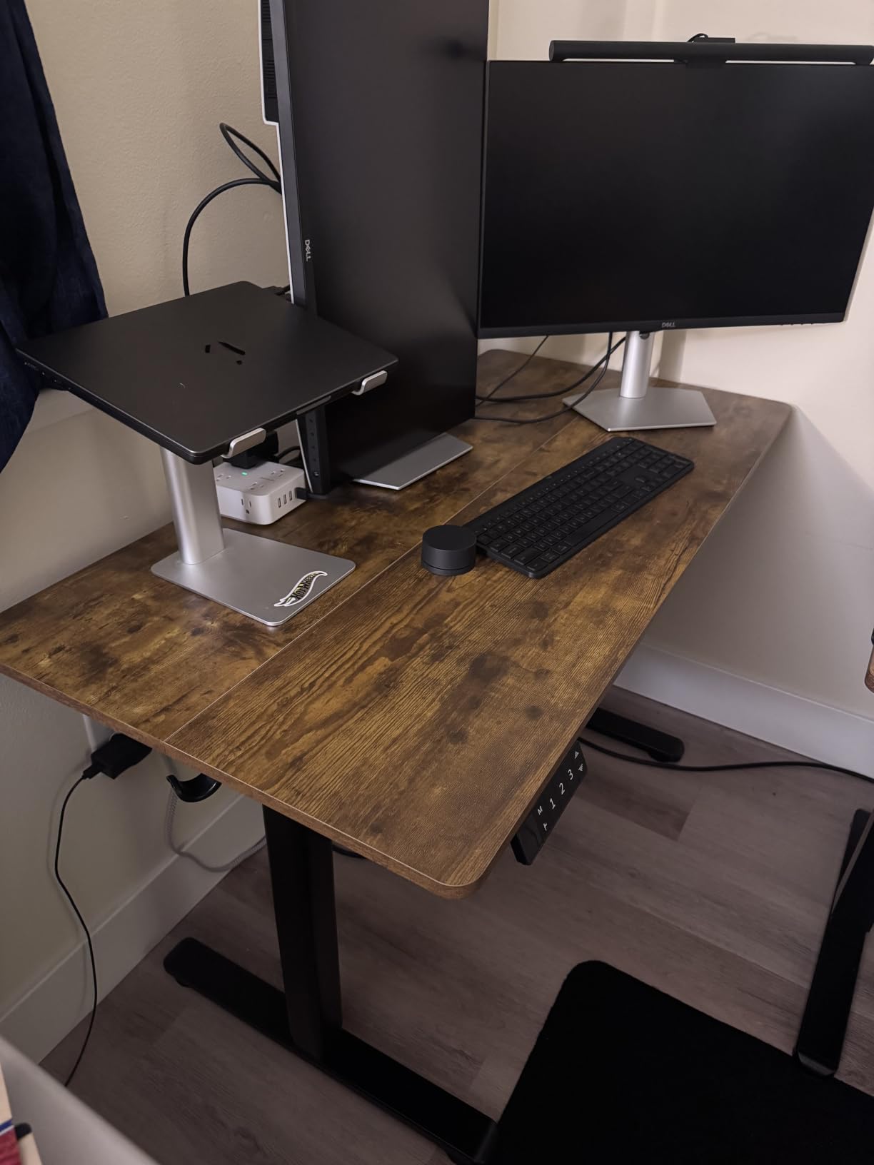 Claiks Electric Height Adjustable Standing Desk, 48x24 Inch, Rustic Brown | Smooth Height Adjustment, 3 Memory Presets, Cable Management Hub&Hook, Stable Steel Frame, 176lbs Capacity, Easy Assembly customer photo 1