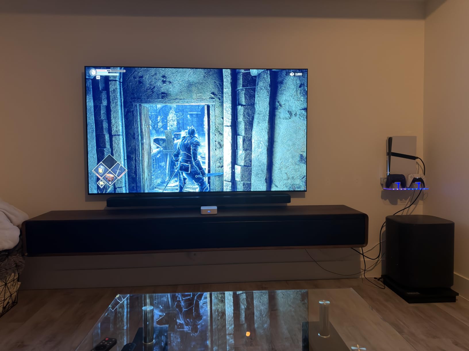 Hosanwell PS5 Wall Mount Kit with Charging Station, Compatible with PlayStation 5/Slim/Pro Disc & Digital Version, Dual Use Charging Station with Multi-Mode RGB Light, White customer photo 1