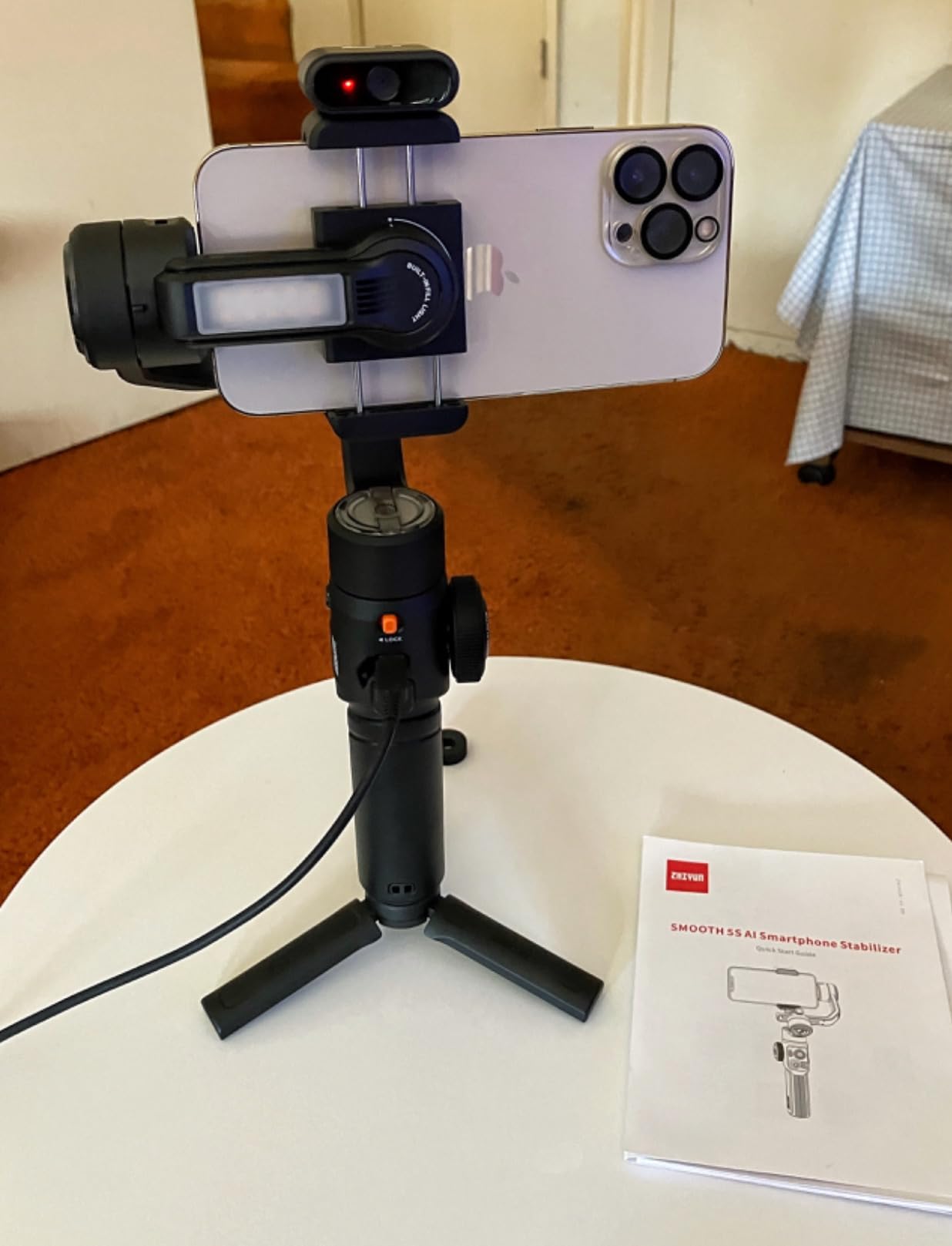 ZHIYUN Smooth 5S AI Combo 3-Axis Gimbal Stabilizer for iPhone 15 Pro Max & Android Smartphone Gimbal with AI Tracker, Built-in Fill Light, Tripod, Phone Stabilizer for Video Recording Vlog Filming customer photo 2