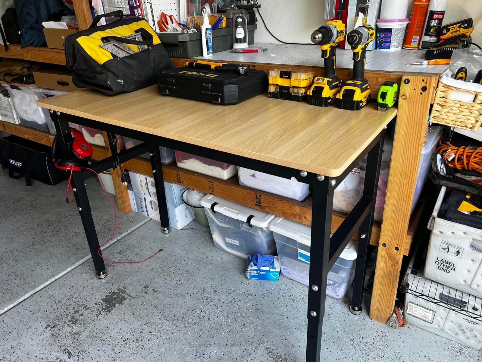 48'' Adjustable Workbench with Power Outlet, Work Table for Garage,2000 Lbs Capacity Hardwood Workbench,Heavy Duty Table for Workshop Office Home Commercial customer photo 2