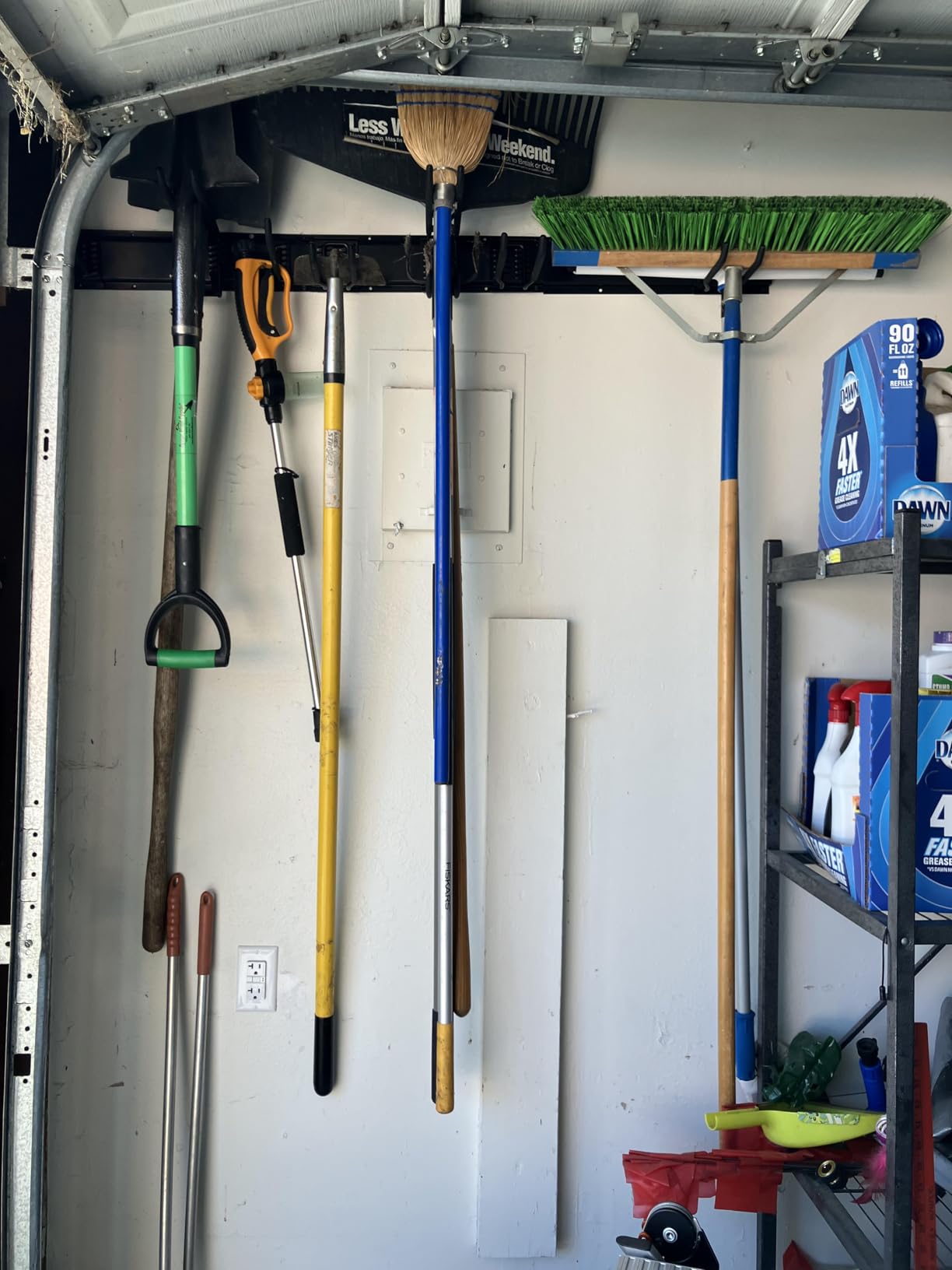 64 Inches Garage Storage, UUP Garage Organization Wall Mount Garden Tool Organizer, 620lbs Adjustable Metal Hooks, Yard Shed Rail Rack, Lawn Tool Holder for Hanging Rake Broom Mop Snowboard, Home Gift customer photo 2