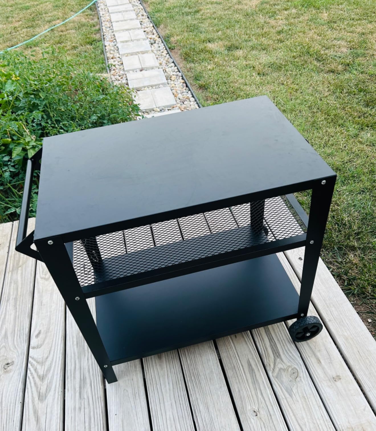 LEETOLLA Stainless Steel Outdoor Grill Cart with Wheels, Heavy-Duty 3-Tier BBQ Prep Table for Pizza Oven, Griddle, Patio – Rustproof Commercial Kitchen Cart with Tool Hooks customer photo 2