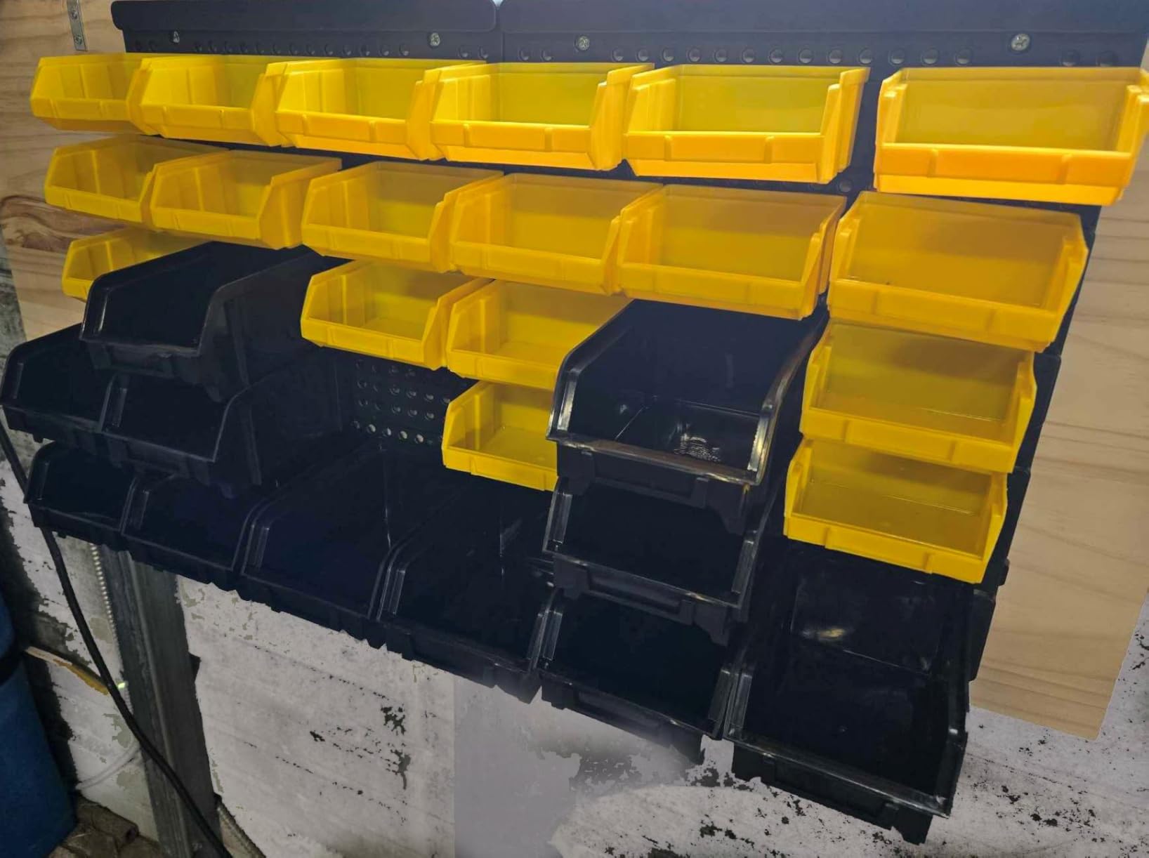 KJE 30PCS Wall Mounted Storage Bins, Plastic Tool Organizer for Garage Storage, Screws, Nuts, Bolts, Small Hardware Parts -Black, Yellow customer photo 2