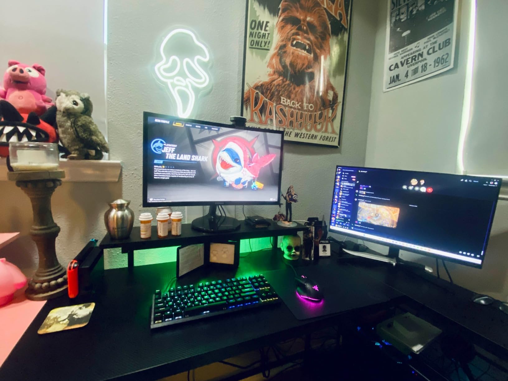 Bestier 42-Inch Pink L-Shaped Gaming Desk with Charging & LED | Charging 2AC+USB+Type-C, RGB LED 20 Colors/22 Modes, Reversible Shelves, Carbon Fiber Texture, Headset Hook, Small Space customer photo 2
