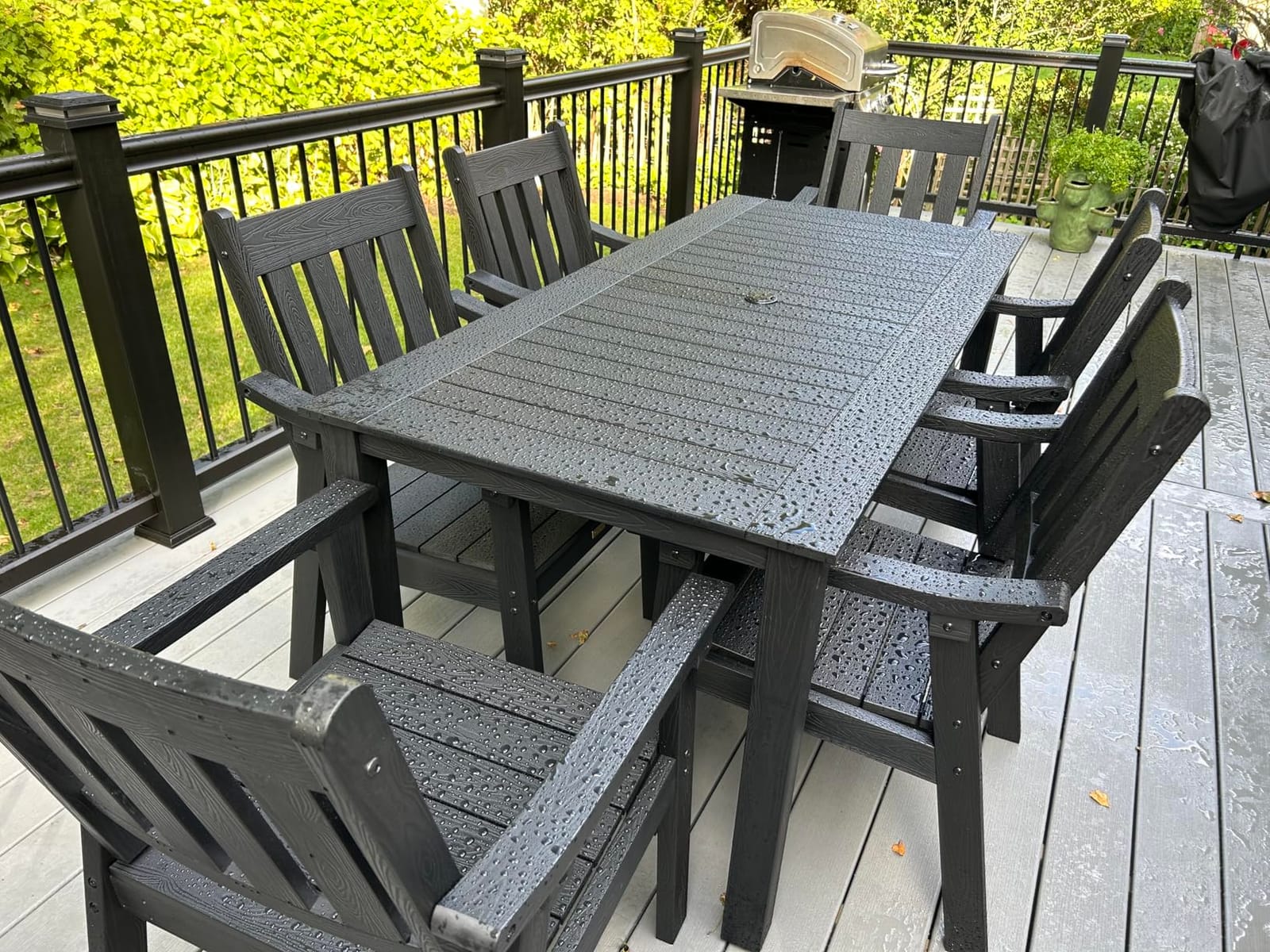 YEFU 7-Piece Patio Table Set, All-Weather HIPS, Metal Aluminum Frame, Teak customer photo 1