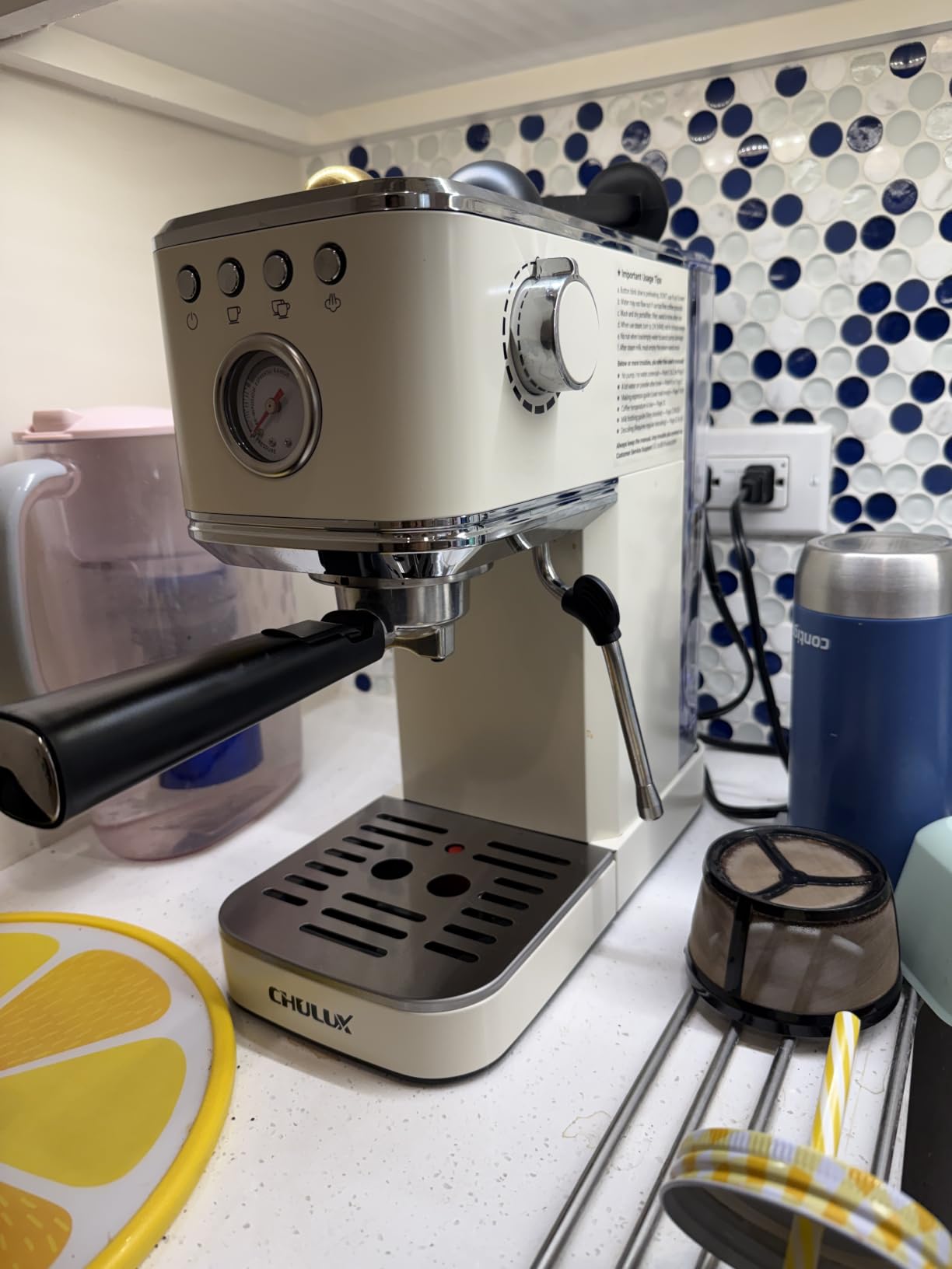 CHULUX Slim Espresso Machine with Milk Frother for Home Cappuccino, Creamy customer photo 2