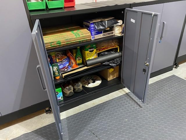 Metal Garage Storage Cabinet with Locking Doors and Adjustable Shelves, Wide & Deep Garage Cabinet on Wheels, 74.5