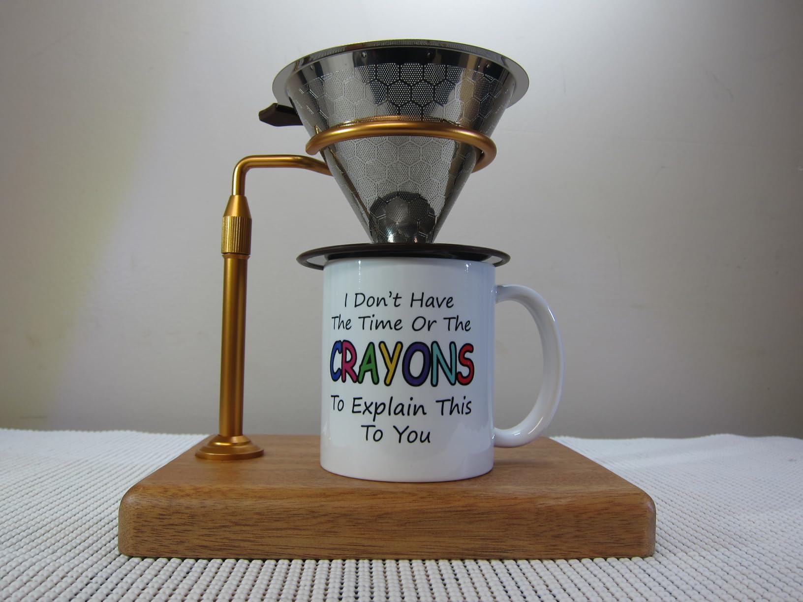Pour Over Coffee Maker with Adjustable Stand & Wooden Base, Dripper Stand for Manual Coffee Brewing, Coffee Filter Holder, Tea Strainer Stand for Home, Café, Restaurant, Camping, Golden customer photo 2